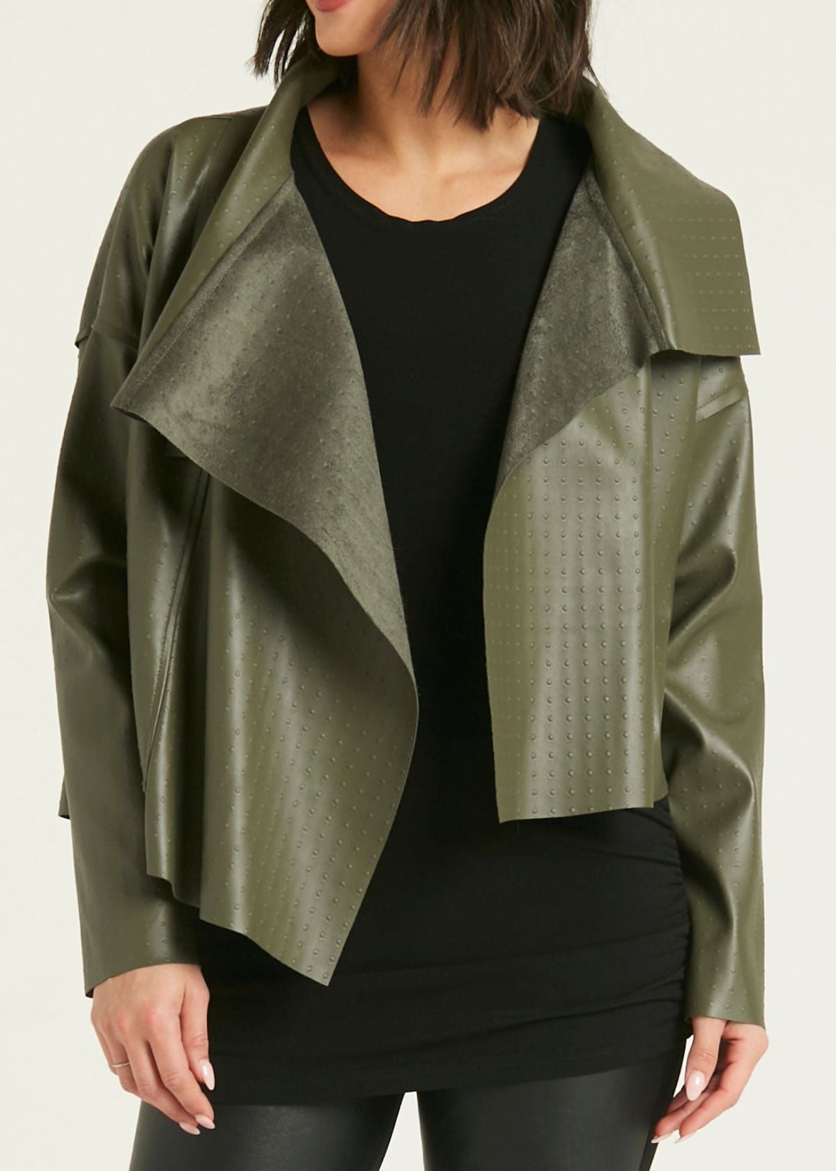 PLANET Vegan Leather Cropped Jacket - Thyme