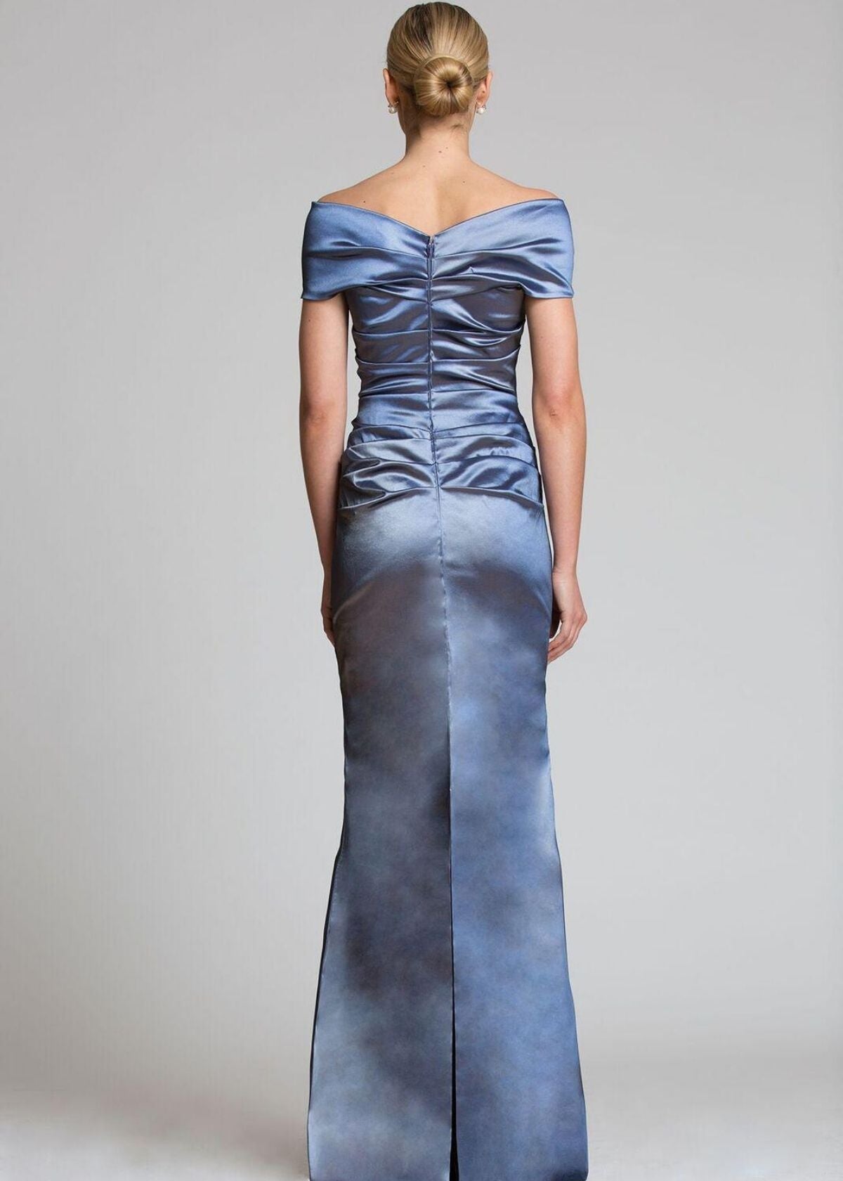 TERI JON Off The Shoulder Portrait Gown - Slate