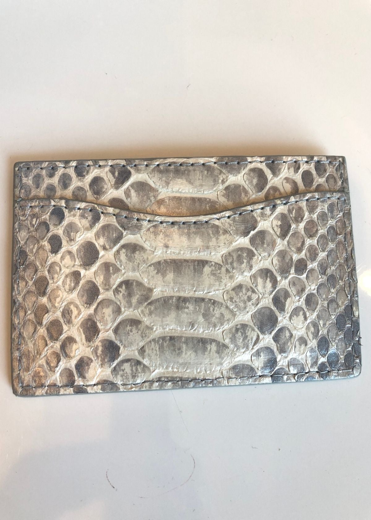 W.KLEINBERG Pearlized Grey Python Flat Card Case