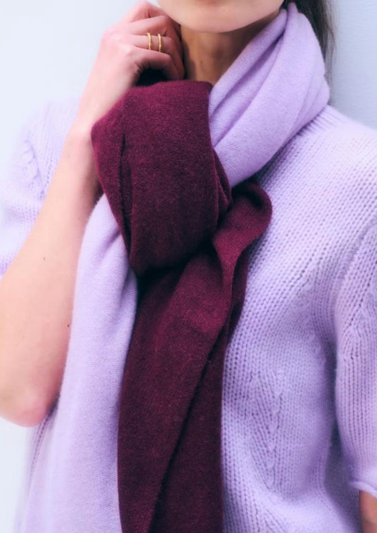 WHITE + WARREN Cashmere Colorblock Travel Wrap - Sangria/Lavender Fog