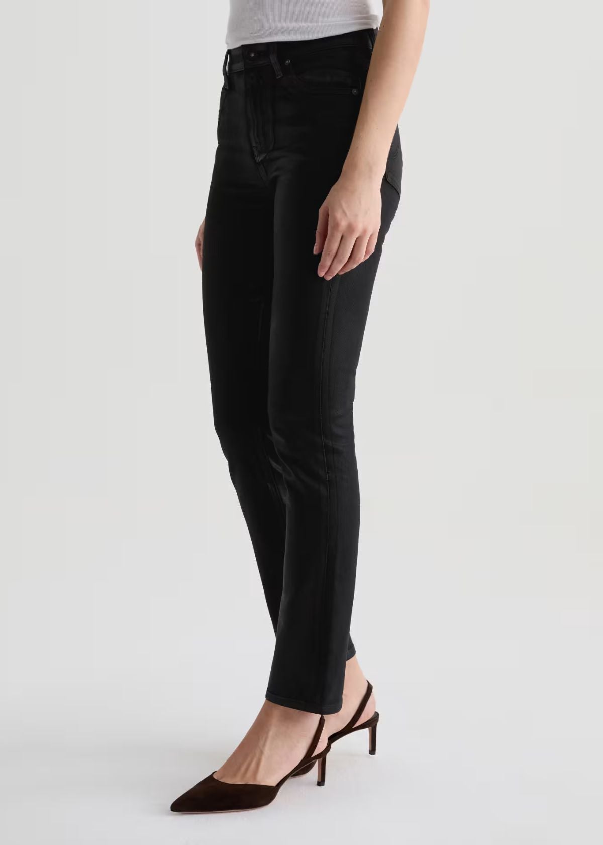 AG Mari Slim Straight Jean - Leatherette Super Black