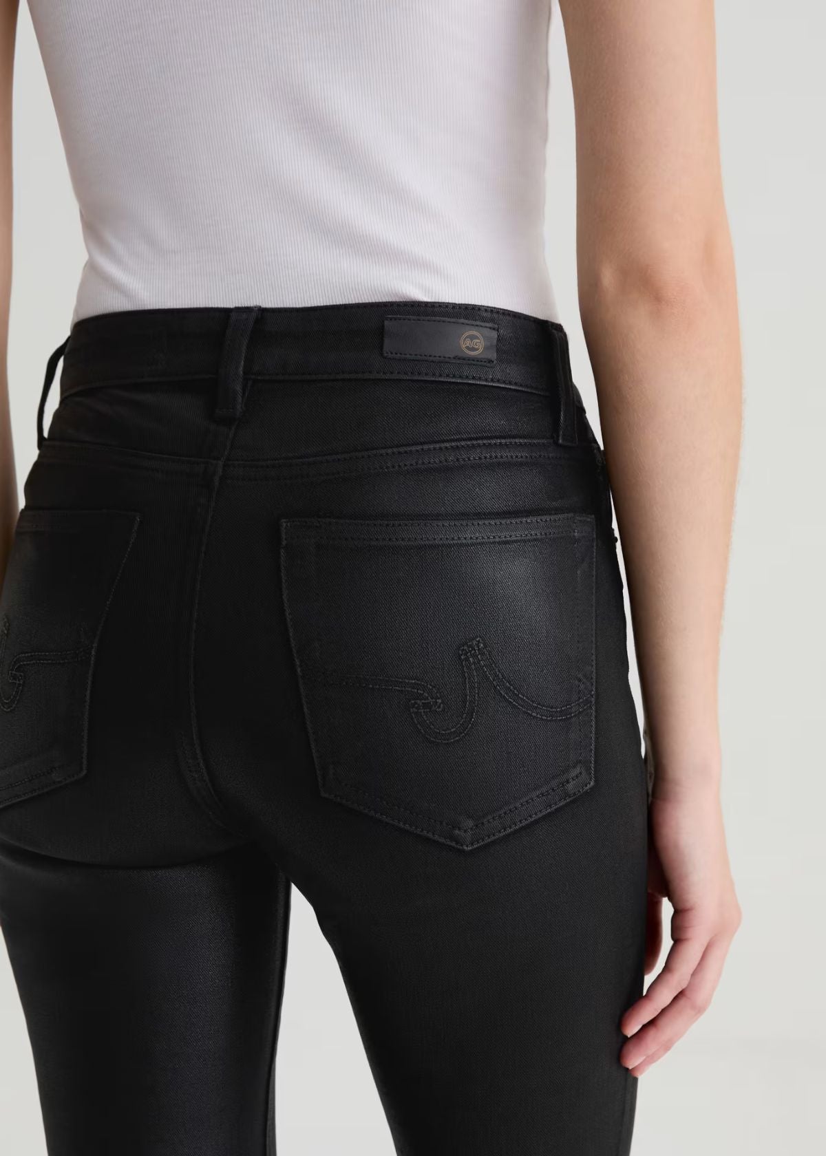 AG Mari Slim Straight Jean - Leatherette Super Black