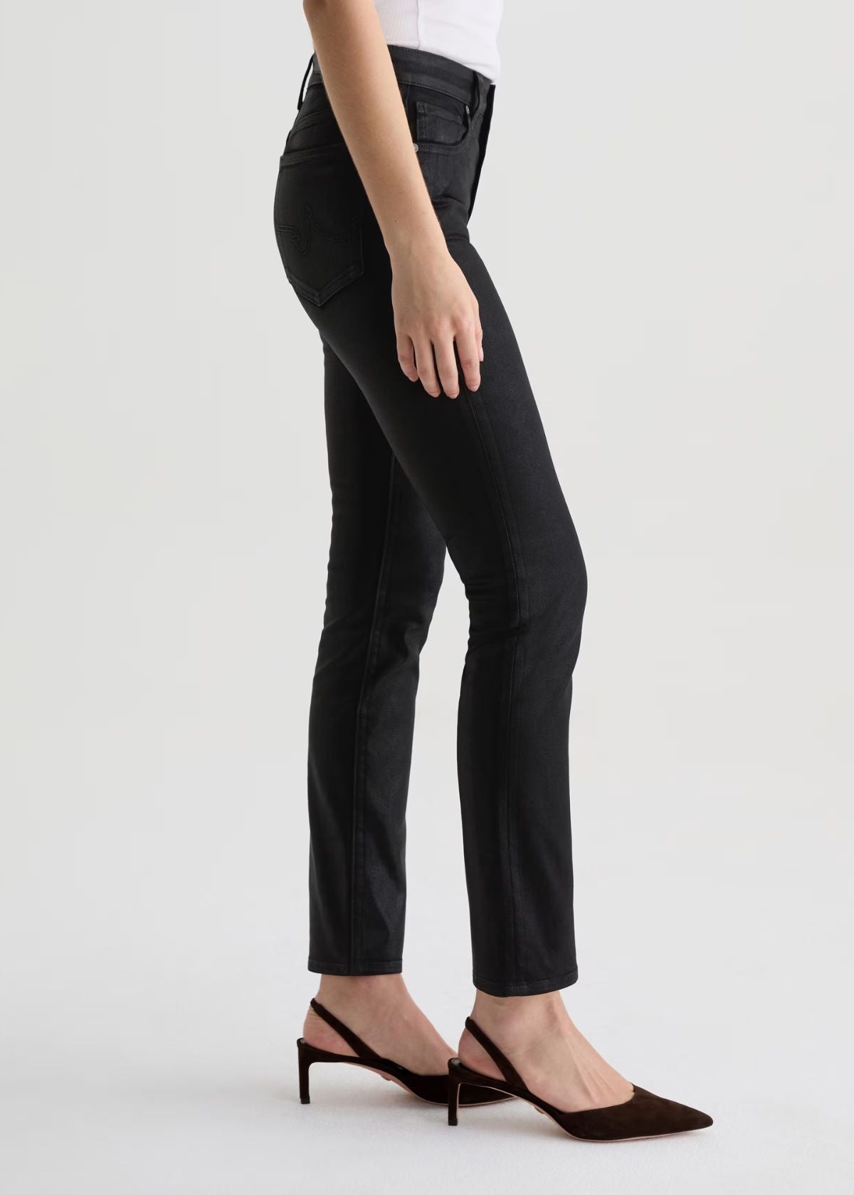 AG Mari Slim Straight Jean - Leatherette Super Black