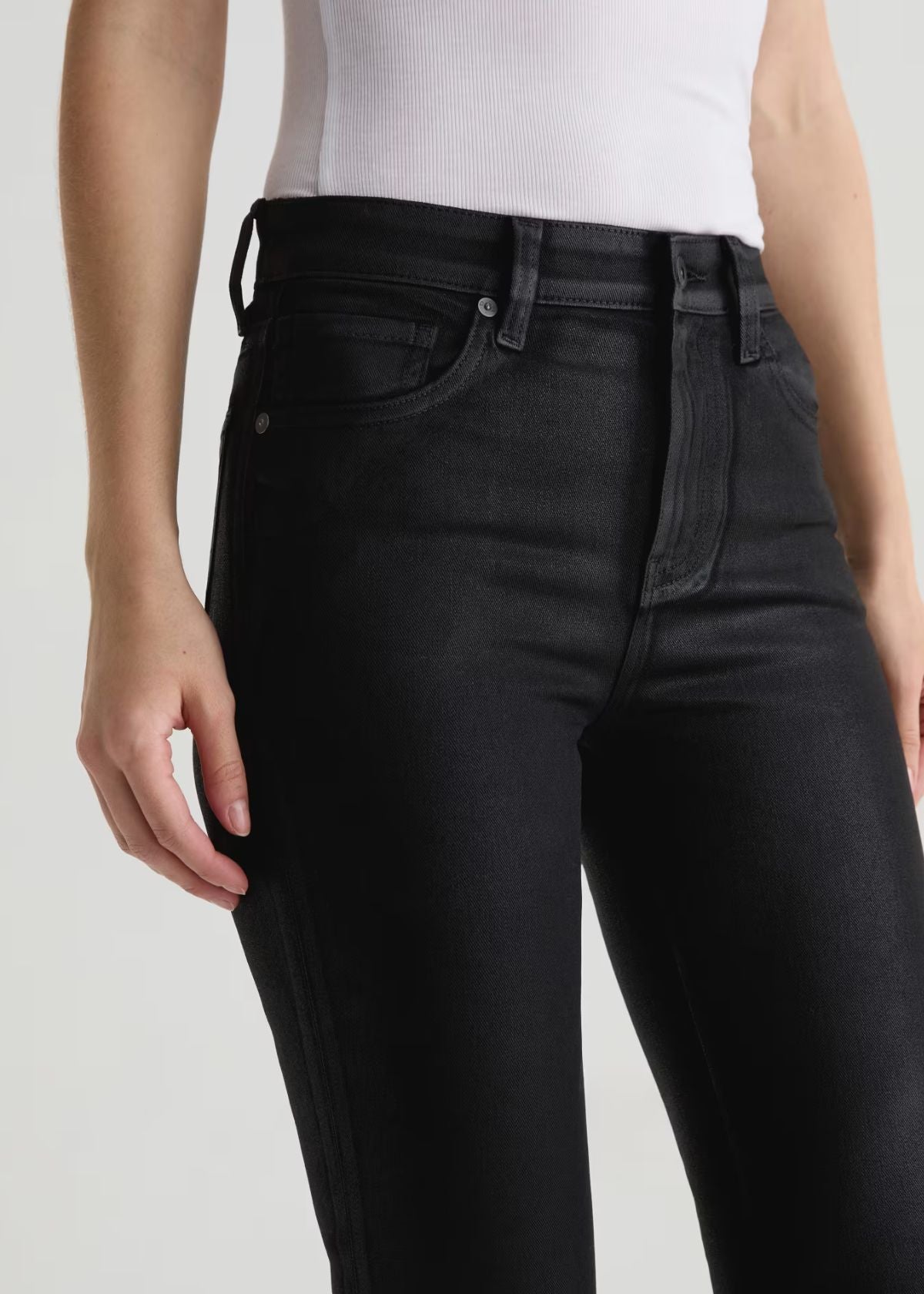 AG Mari Slim Straight Jean - Leatherette Super Black