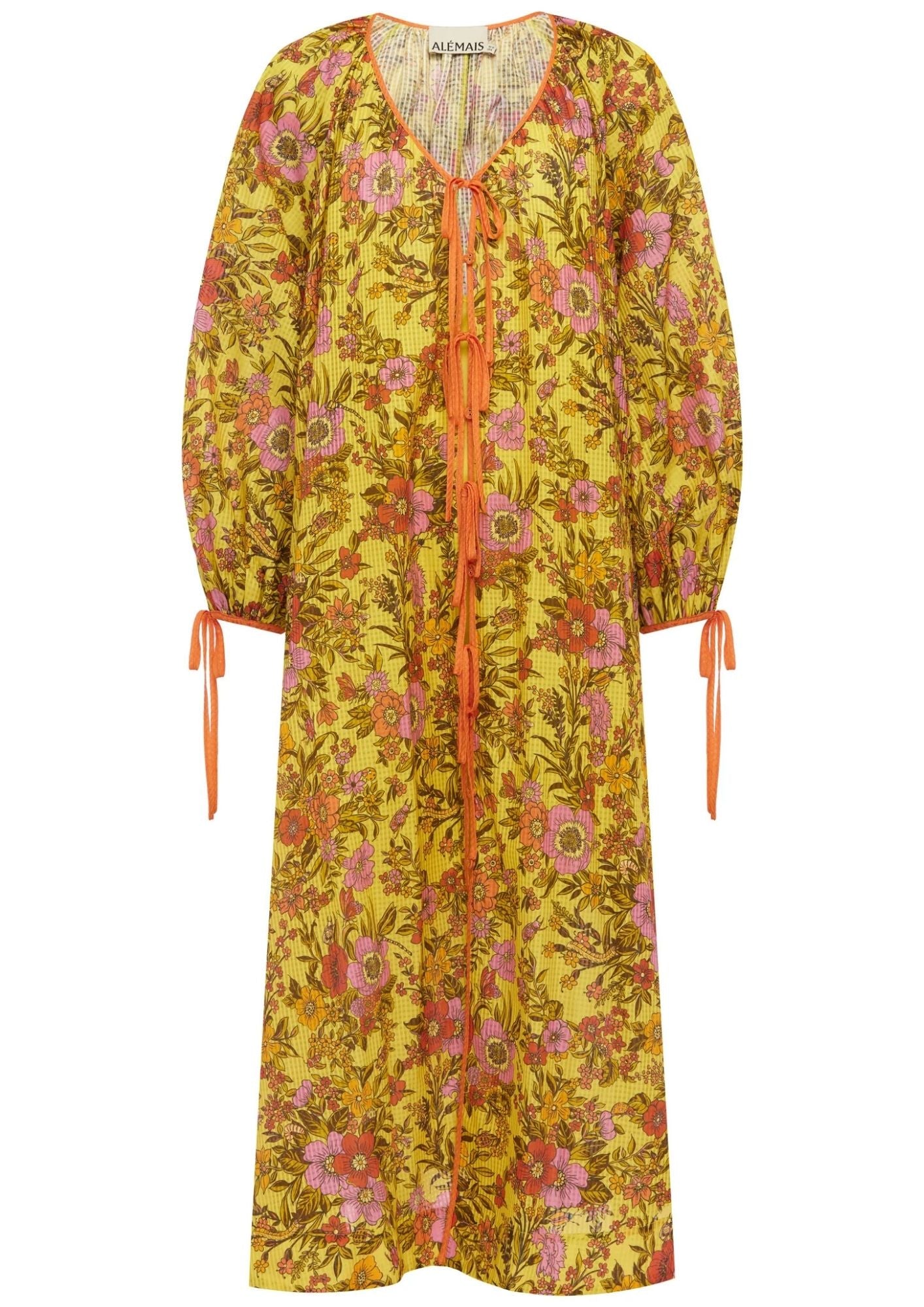 ALEMAIS Kitty Tie Front Shirtdress - Yellow