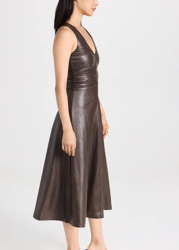 AMANDA UPRICHARD Sabal Faux Leather Dress - Cocoa