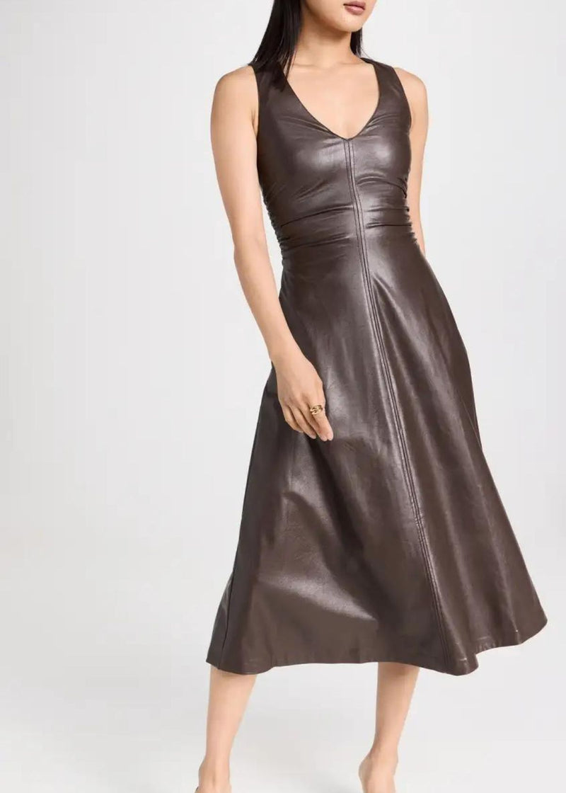 AMANDA UPRICHARD Sabal Faux Leather Dress - Cocoa