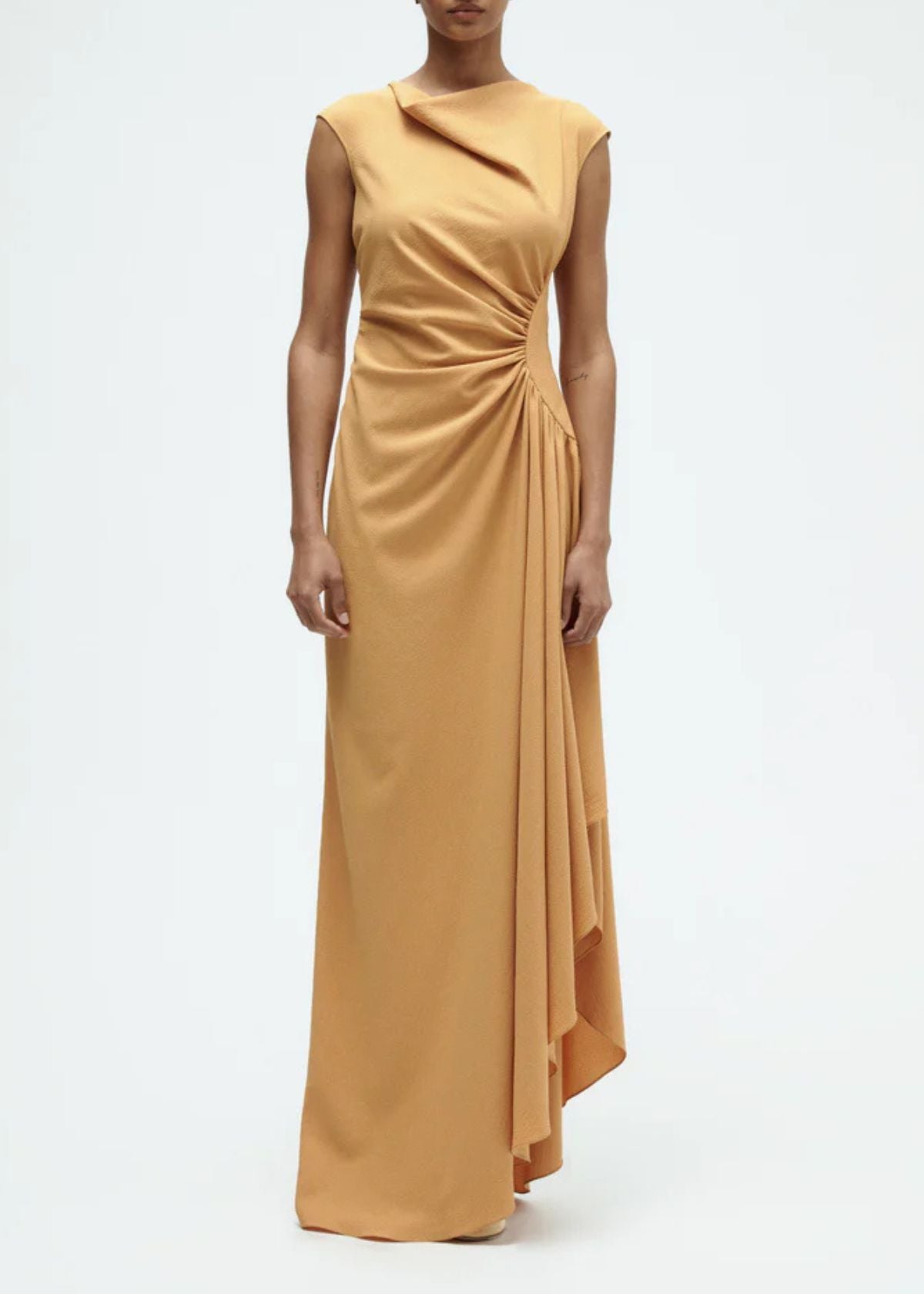 AMSALE Textured Cowl Neck Gown - Apricot