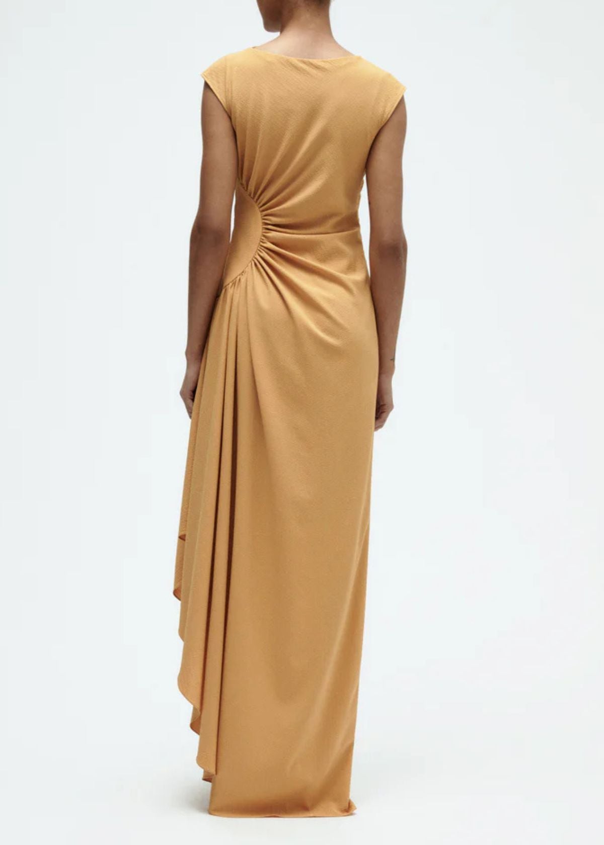 AMSALE Textured Cowl Neck Gown - Apricot