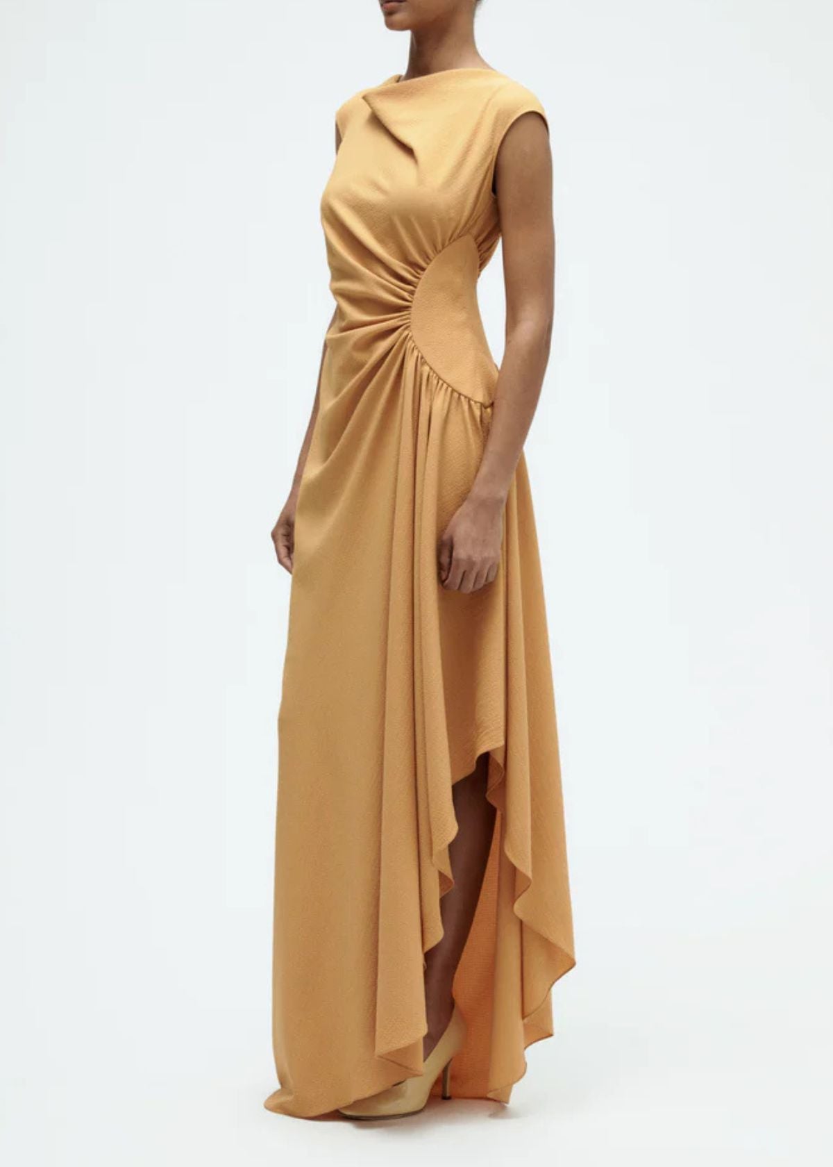 AMSALE Textured Cowl Neck Gown - Apricot