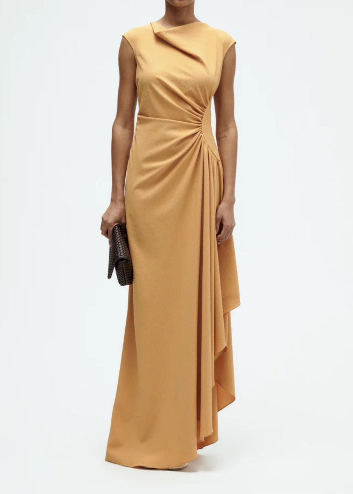AMSALE Textured Cowl Neck Gown - Apricot