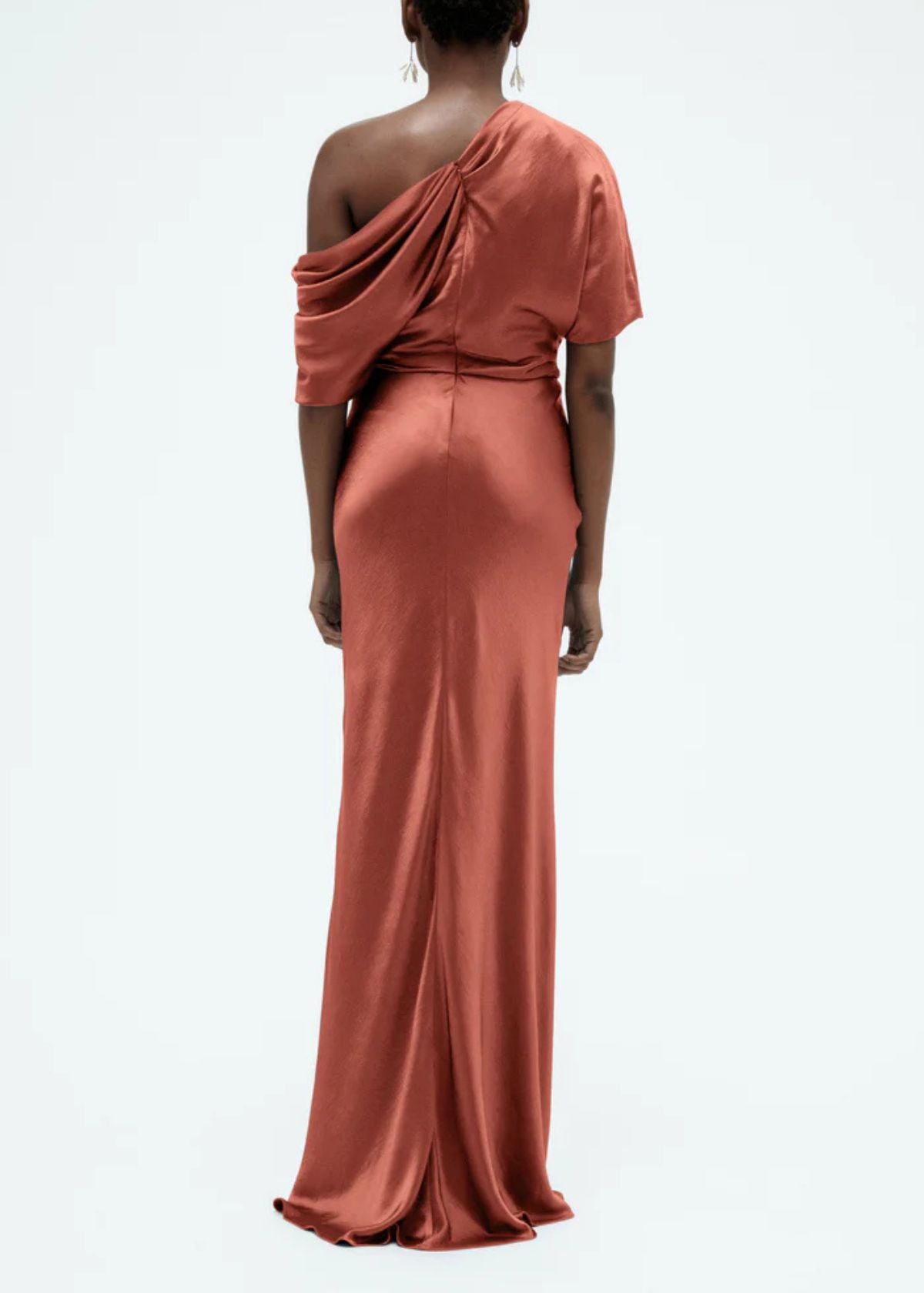 AMSALE Liquid Satin Slouch Gown - Cayenne