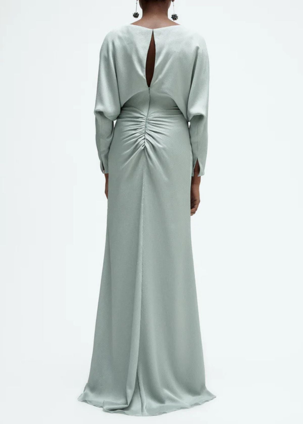 AMSALE Hammered Satin Dolman Sleeve Gown - Jade