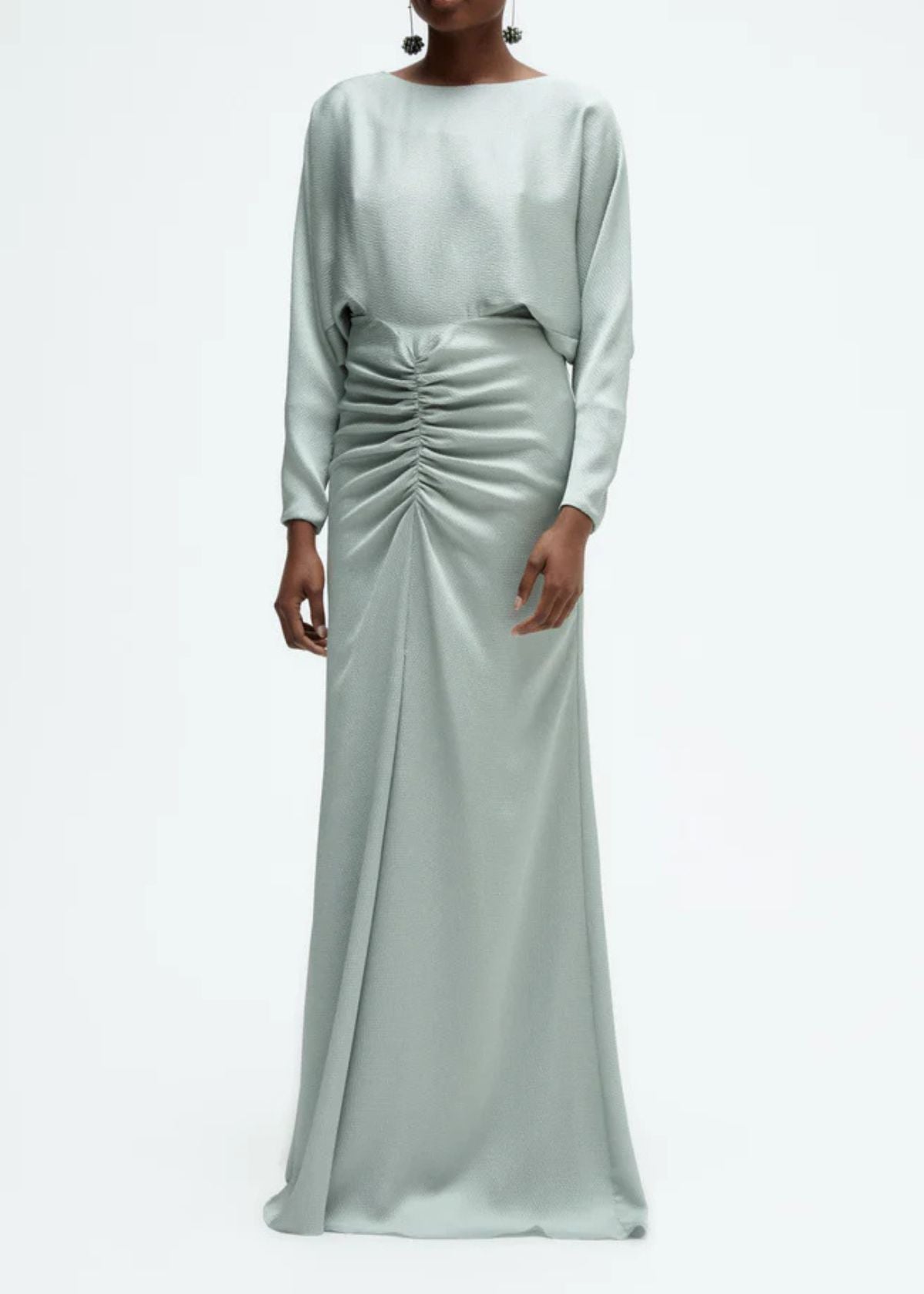 AMSALE Hammered Satin Dolman Sleeve Gown - Jade