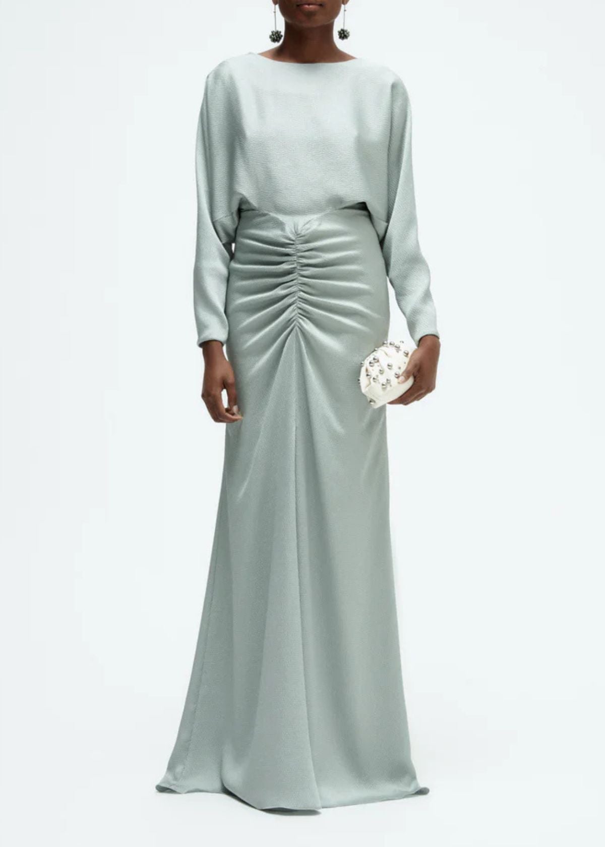 AMSALE Hammered Satin Dolman Sleeve Gown - Jade