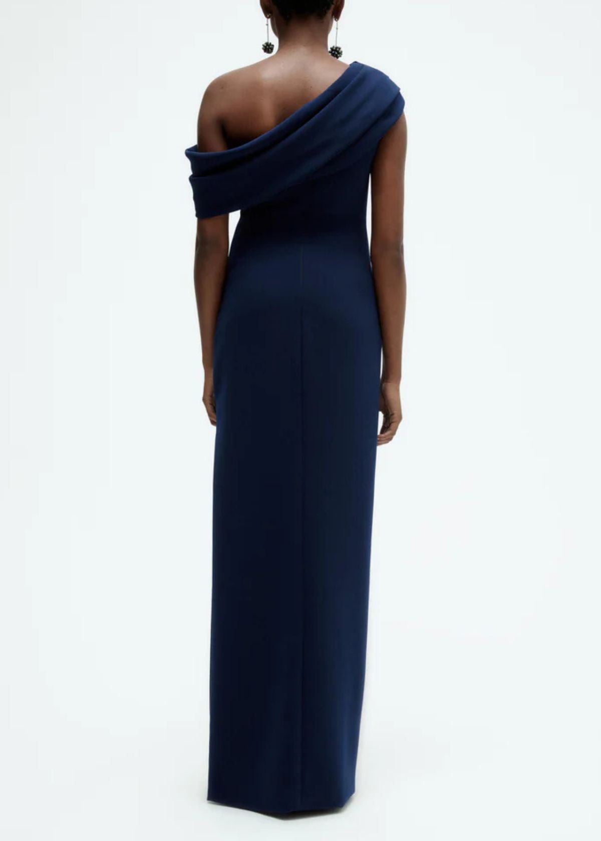 AMSALE Draped Off-The-Shoulder Gown - Navy