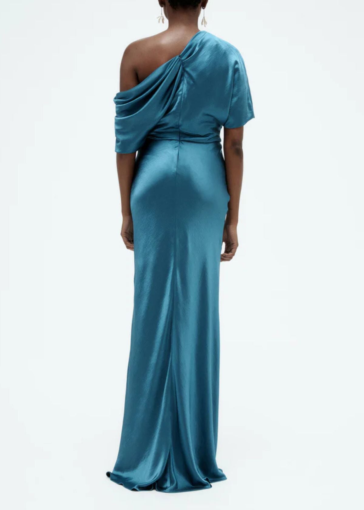AMSALE Liquid Satin Slouch Gown - Ocean
