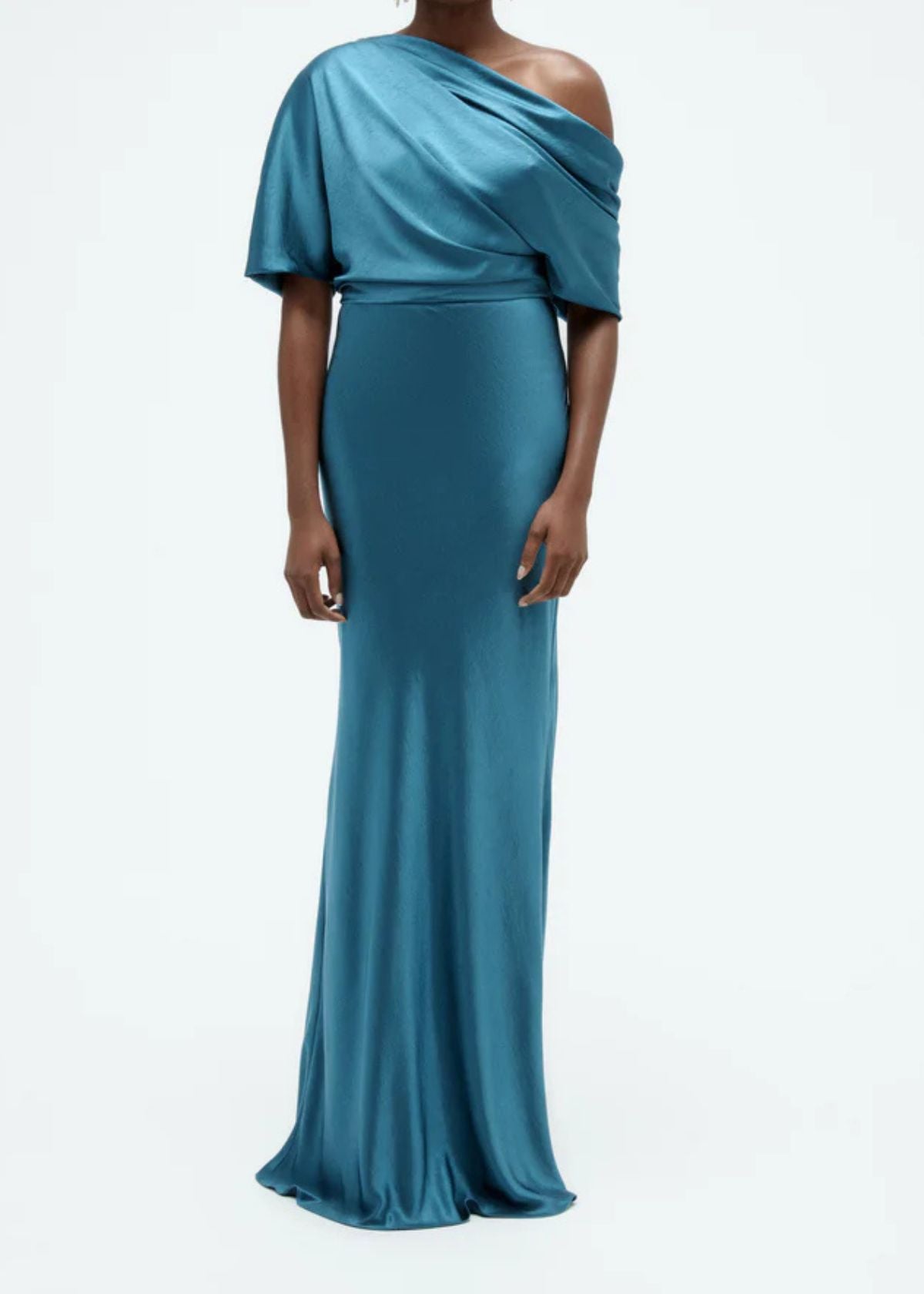 AMSALE Liquid Satin Slouch Gown - Ocean