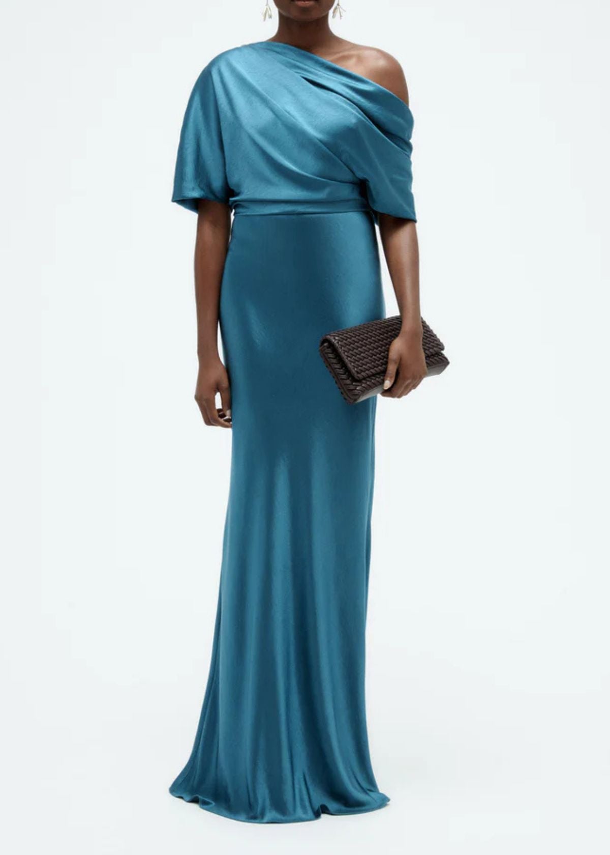 AMSALE Liquid Satin Slouch Gown - Ocean