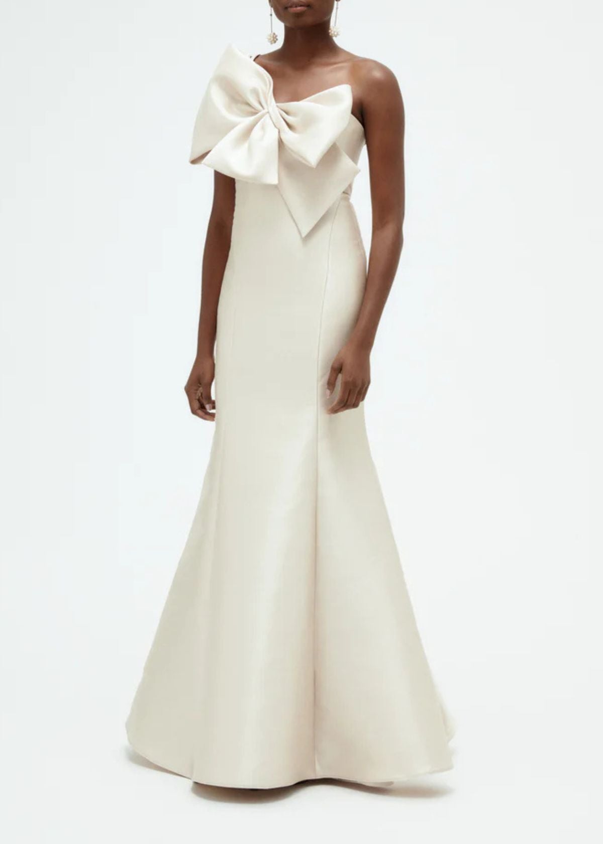 AMSALE Mikado Twisted Double Bow Gown - Champagne