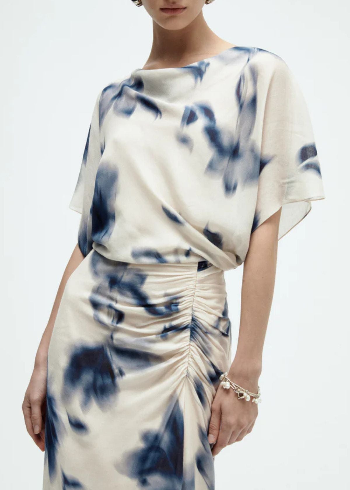 AMSALE Floral Printed Gauze Dress - Slate Multi