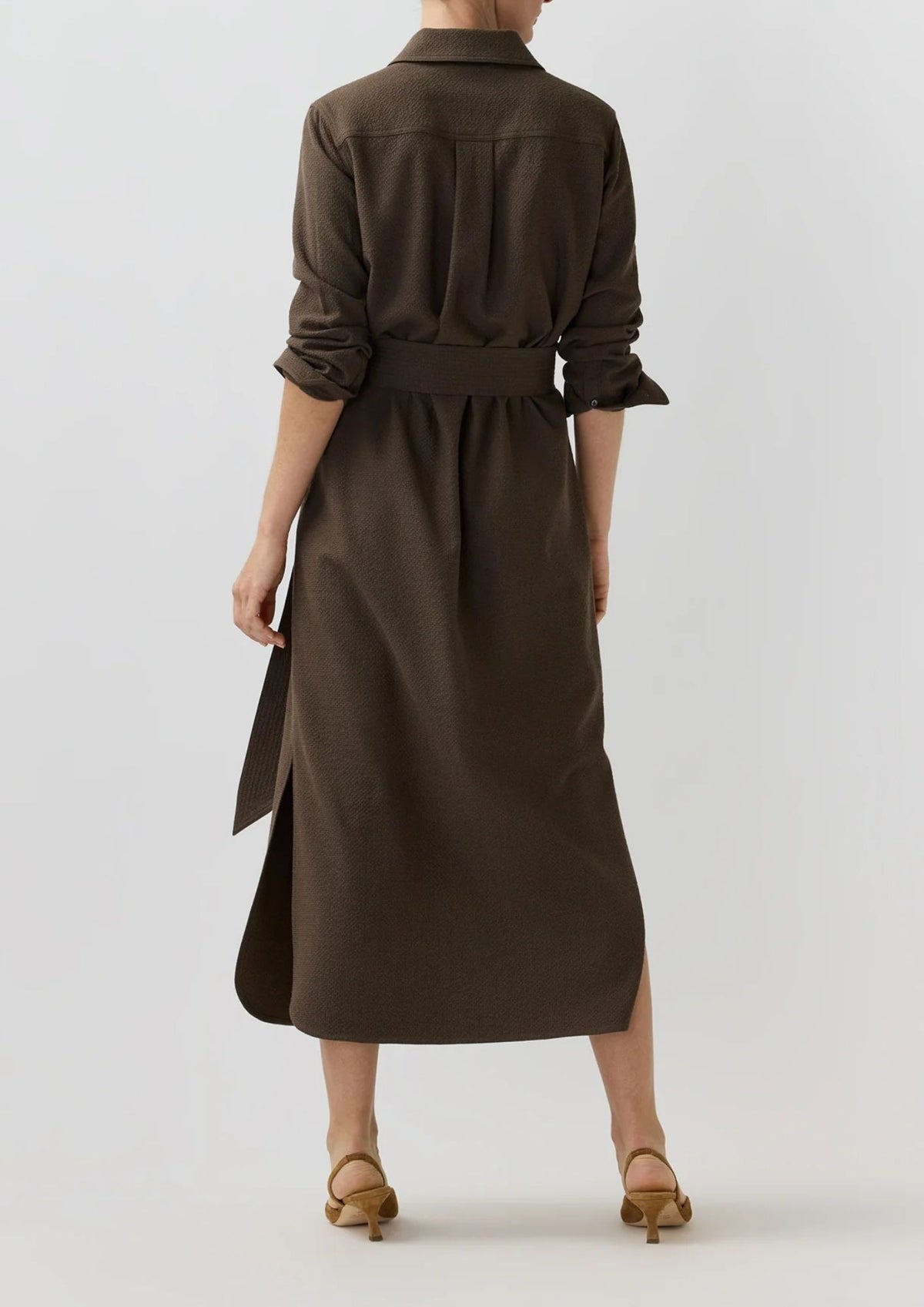 ANN MASHBURN Maude Dress - Bark Crinkle Cotton Wool