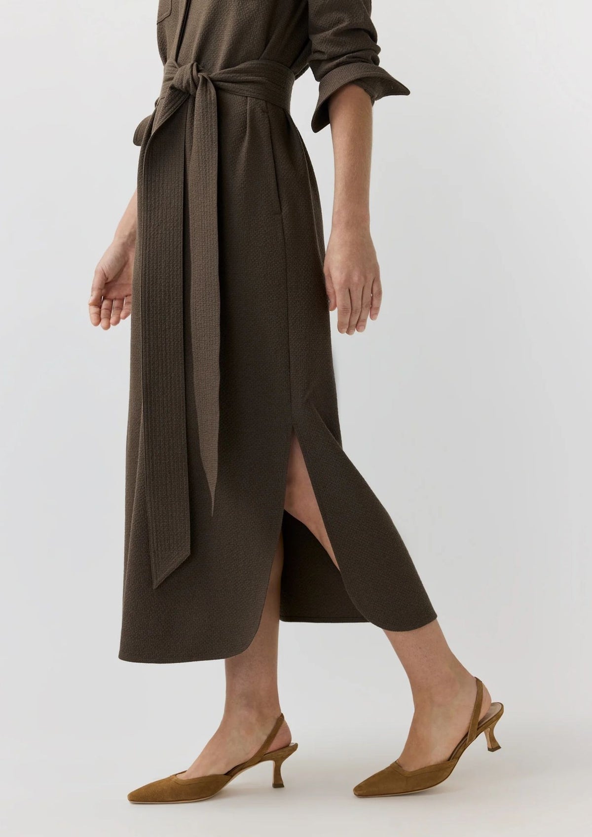 ANN MASHBURN Maude Dress - Bark Crinkle Cotton Wool