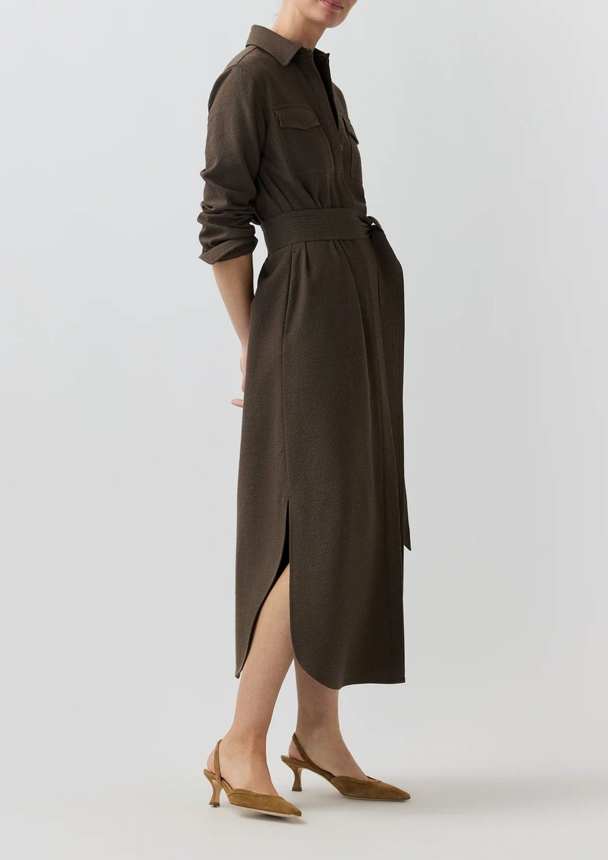 ANN MASHBURN Maude Dress - Bark Crinkle Cotton Wool