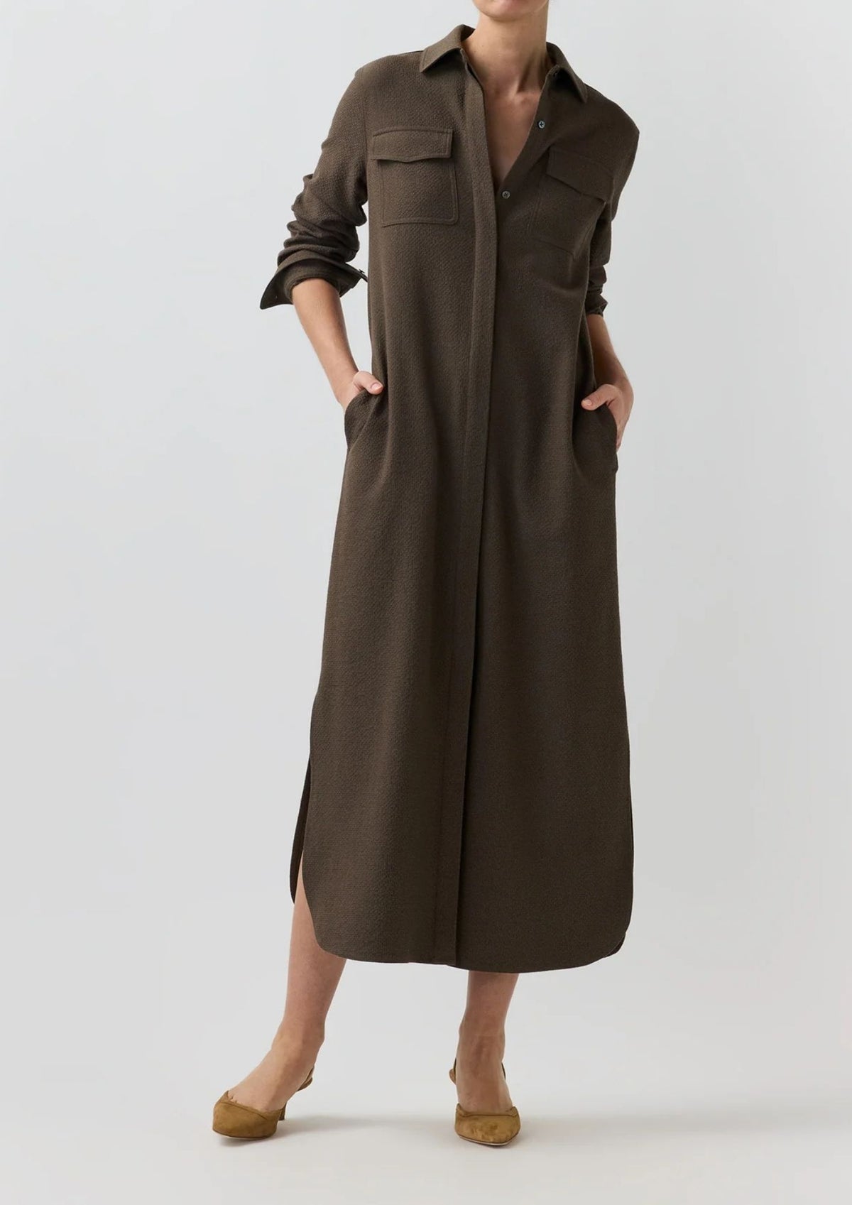 ANN MASHBURN Maude Dress - Bark Crinkle Cotton Wool