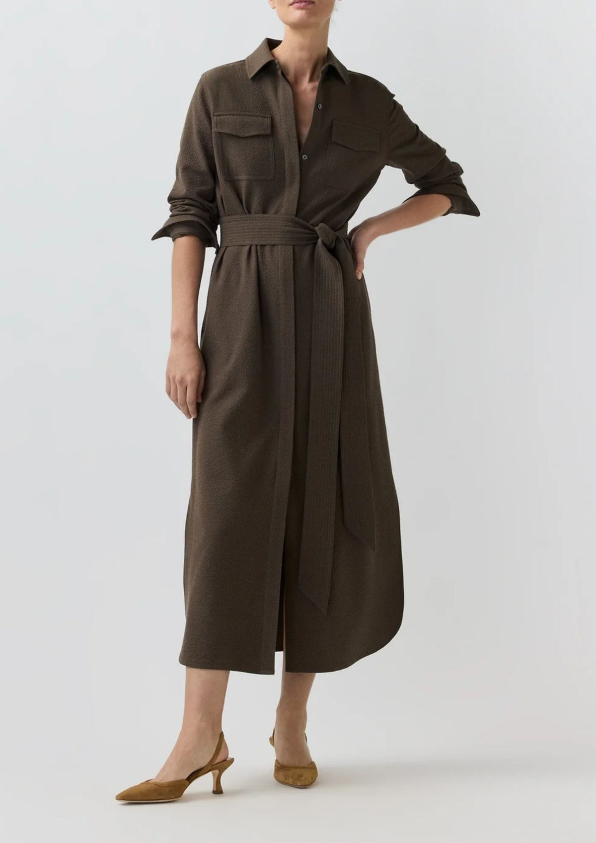 ANN MASHBURN Maude Dress - Bark Crinkle Cotton Wool
