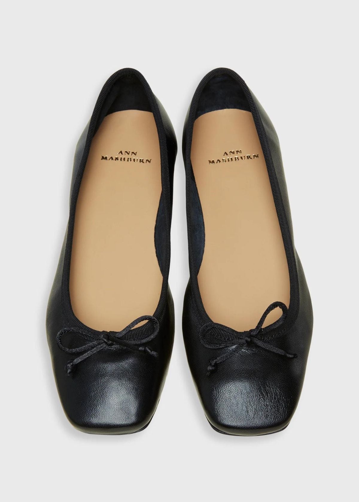 ANN MASHBURN Square Toe Ballet Flat - Black Leather