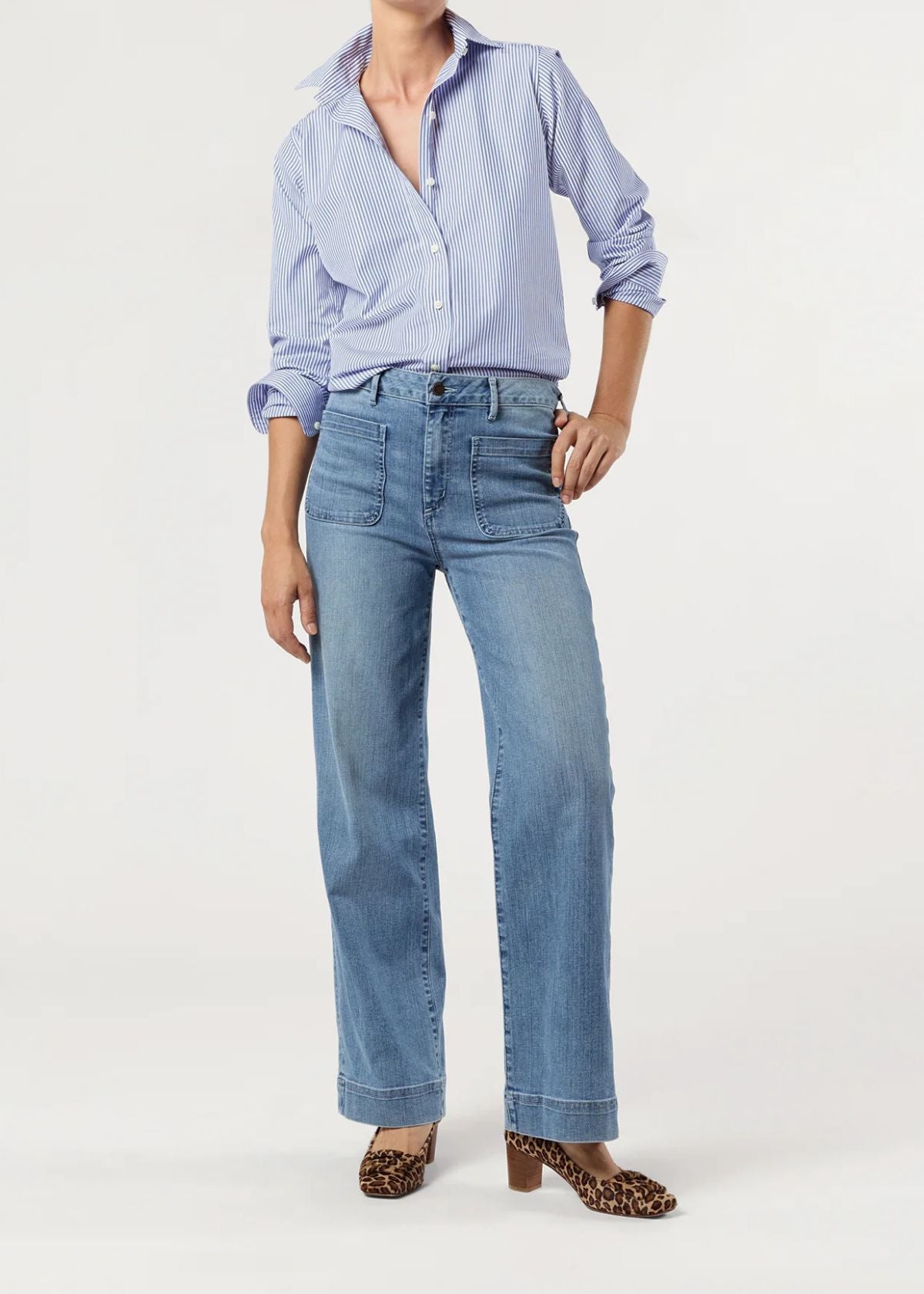 ANN MASHBURN Icon Top - Blue Bengal Stripe Poplin