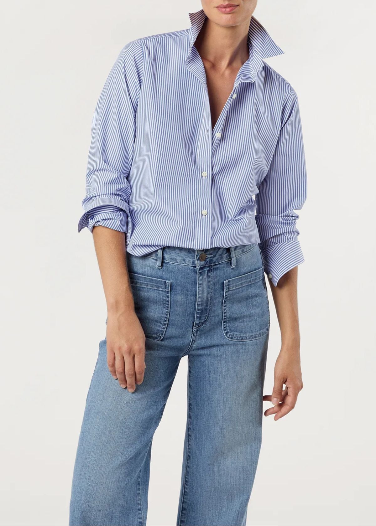 ANN MASHBURN Icon Top - Blue Bengal Stripe Poplin
