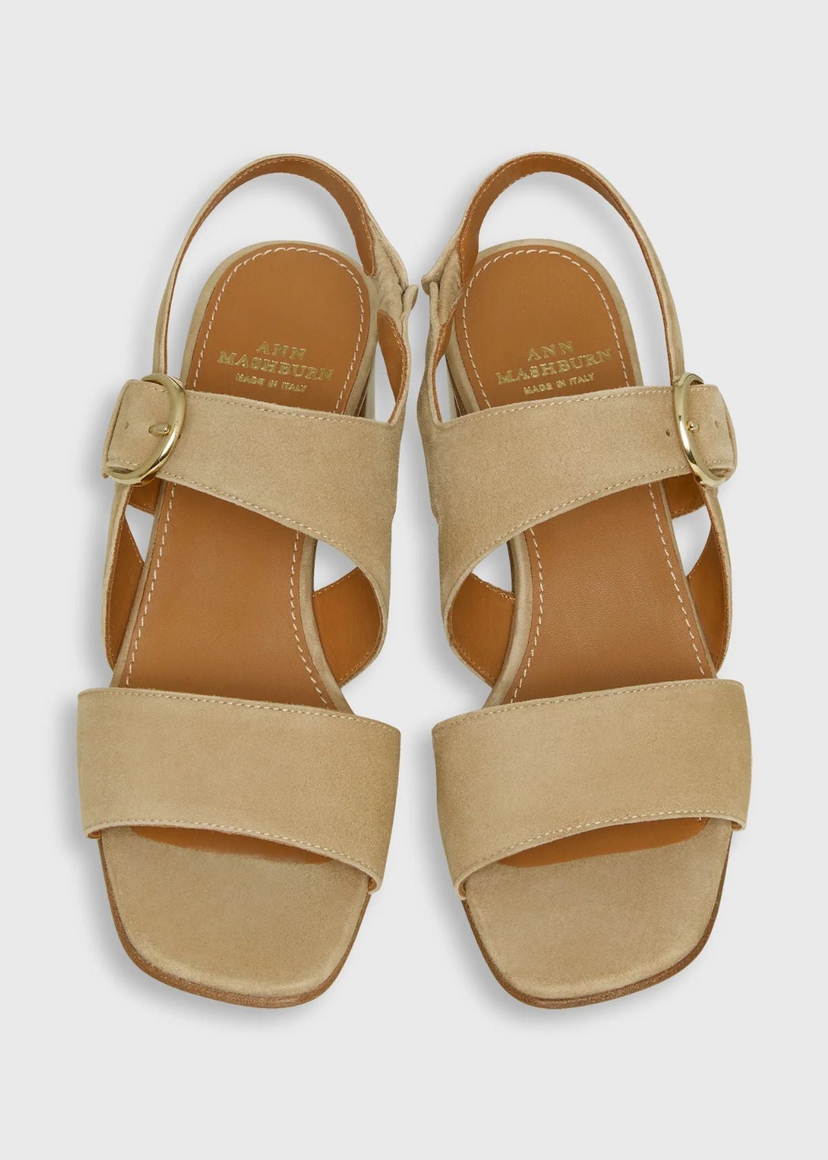 ANN MASHBURN Double Strap Block Heel - Camel Suede
