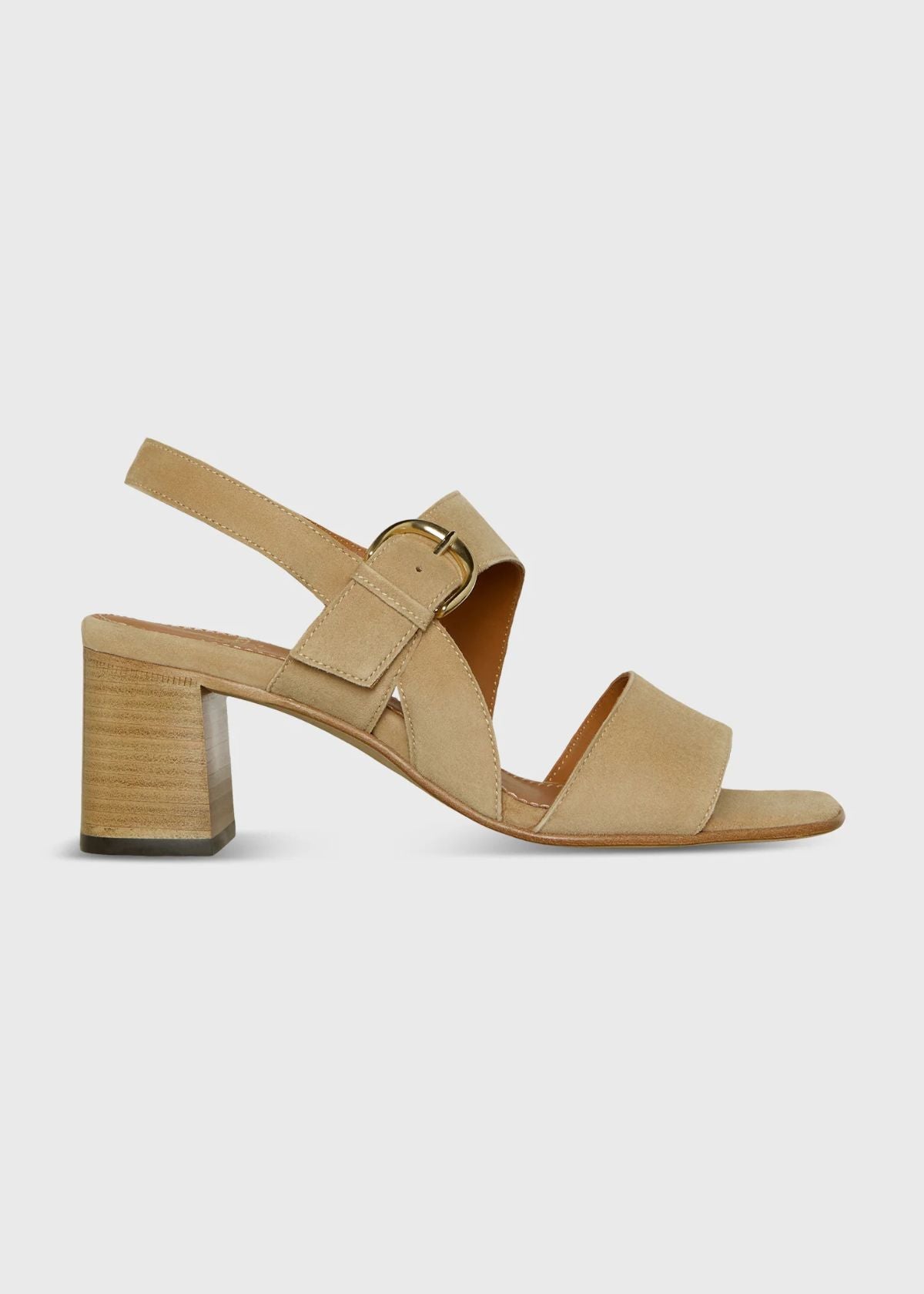 ANN MASHBURN Double Strap Block Heel - Camel Suede
