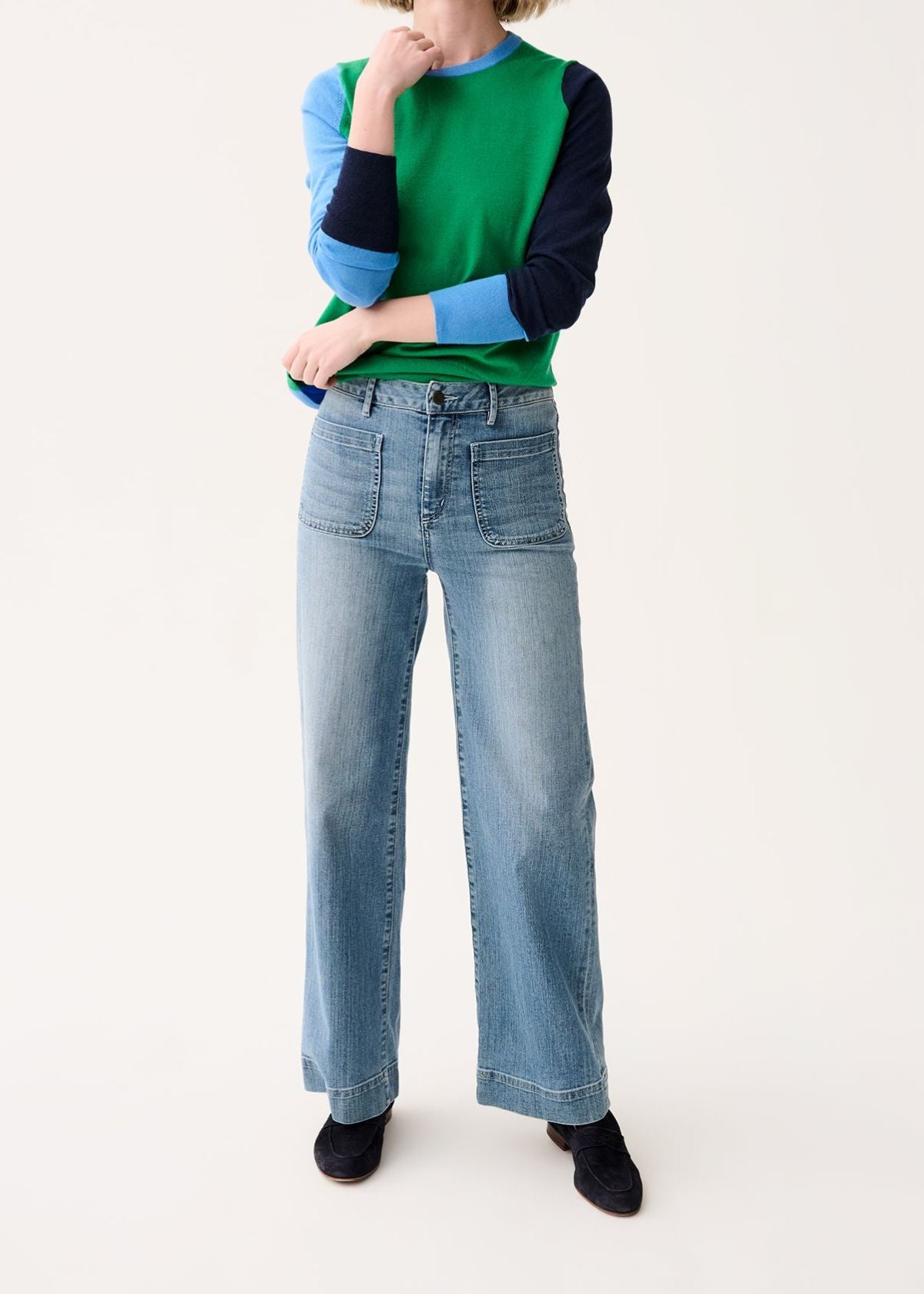 ANN MASHBURN Kit Color Block Sweater - French Blue/Green/Navy