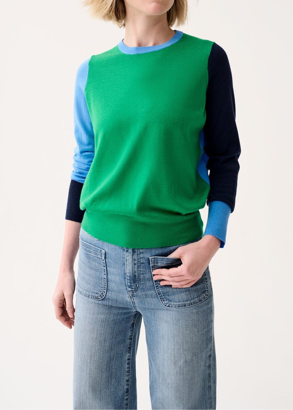 ANN MASHBURN Kit Color Block Sweater - French Blue/Green/Navy