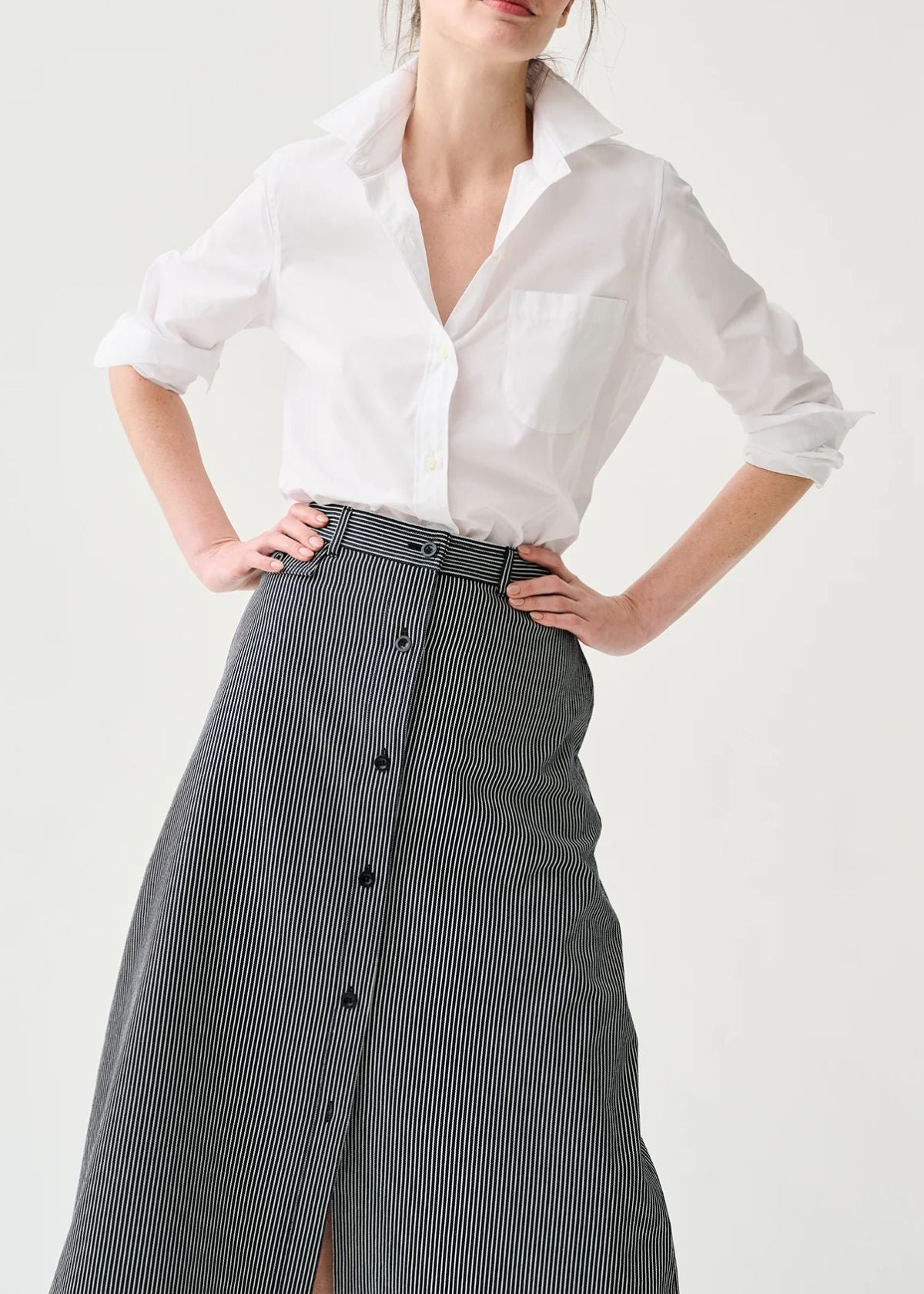 ANN MASHBURN Robin Skirt - Indigo Railroad Stripe Denin