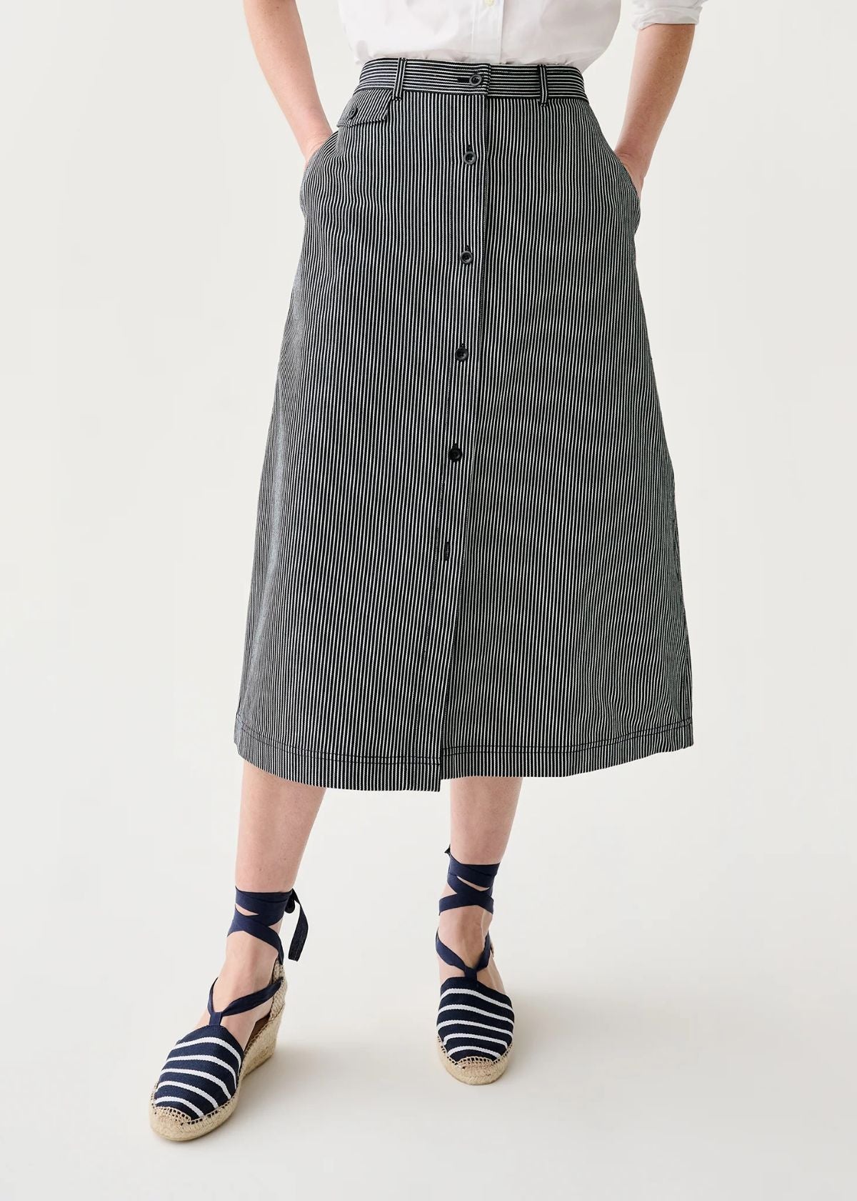 ANN MASHBURN Robin Skirt - Indigo Railroad Stripe Denin