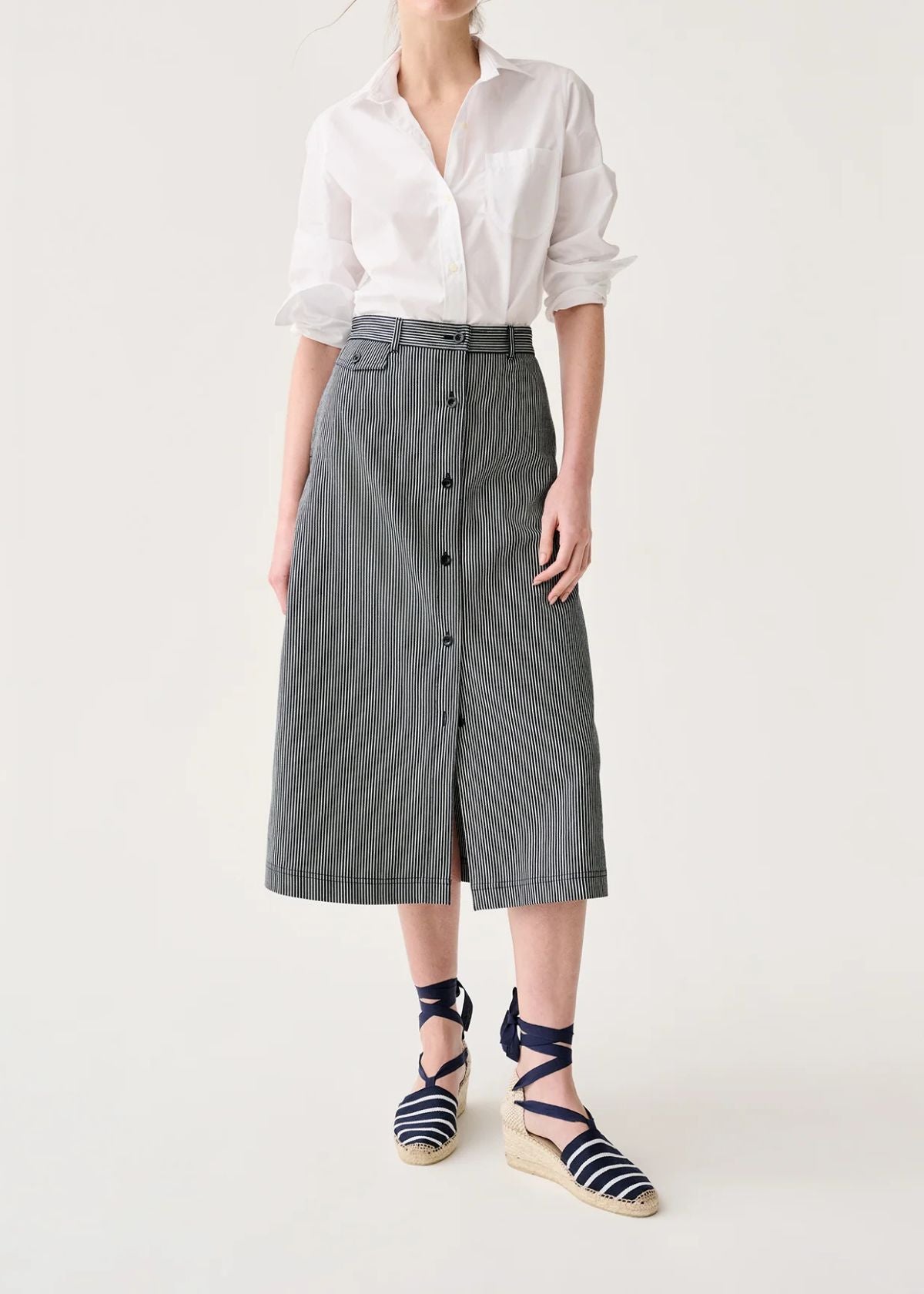 ANN MASHBURN Robin Skirt - Indigo Railroad Stripe Denin