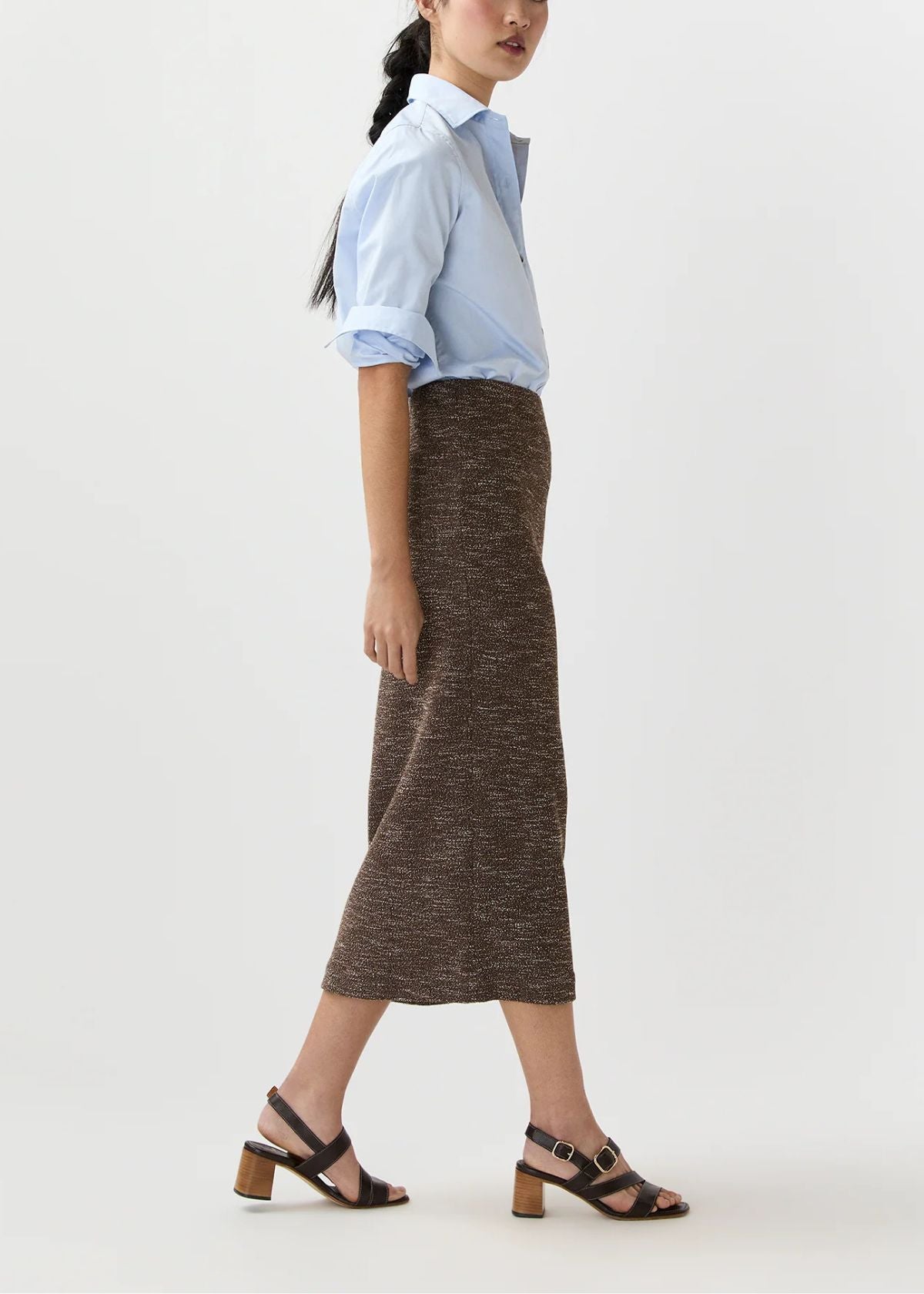 ANN MASHBURN Long Pull On Skirt - Brown/Ivory Speckled Knit