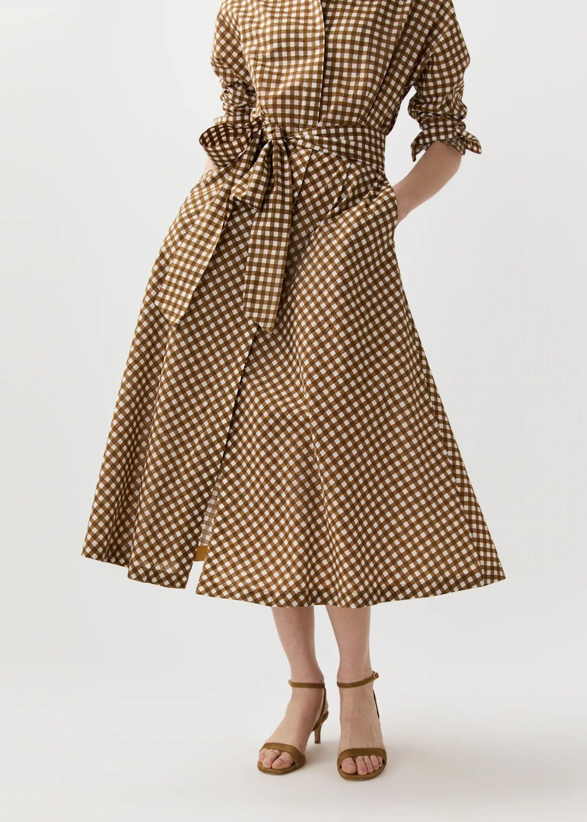 ANN MASHBURN Charlie Shirtwaist Dress - Tobacco/Ivory Gingham