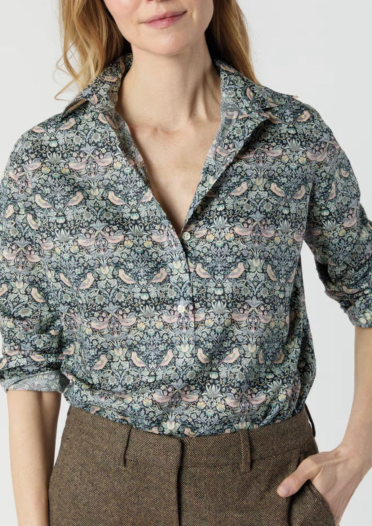 ANN MASHBURN Tomboy Popover Top - Glacier Magenta Strawberry Thief Liberty Fabric