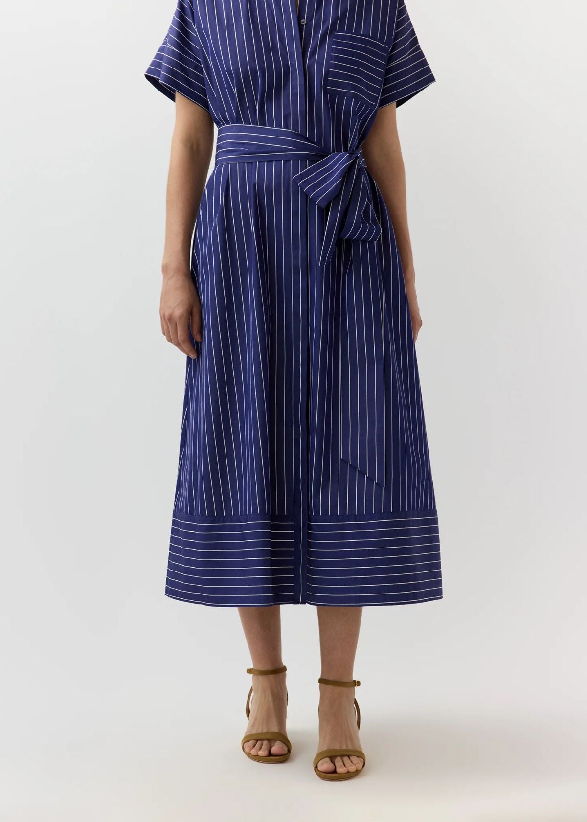 ANN MASHBURN Romy Shirt Dress - Navy and White Chalk Stripe