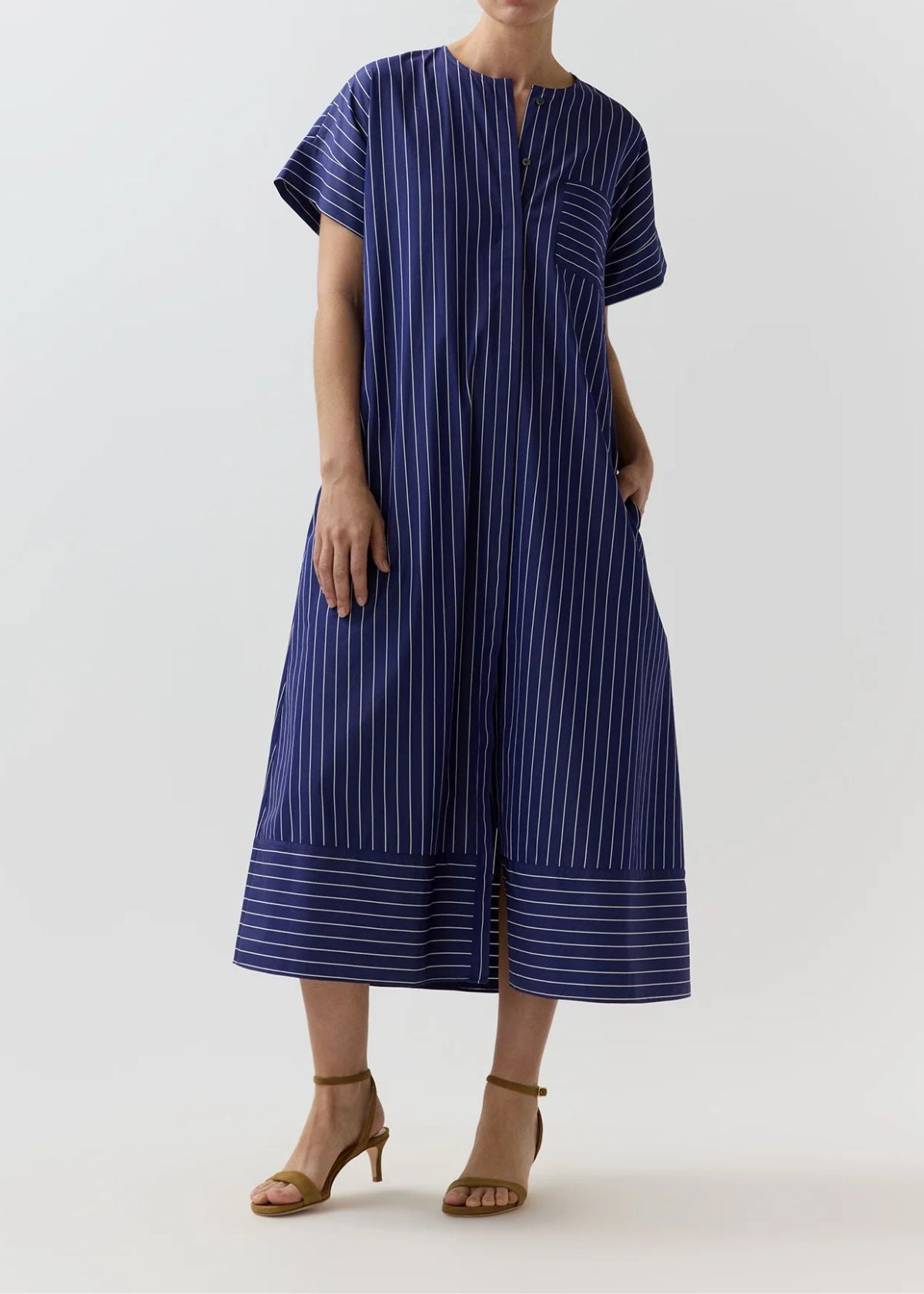 ANN MASHBURN Romy Shirt Dress - Navy and White Chalk Stripe
