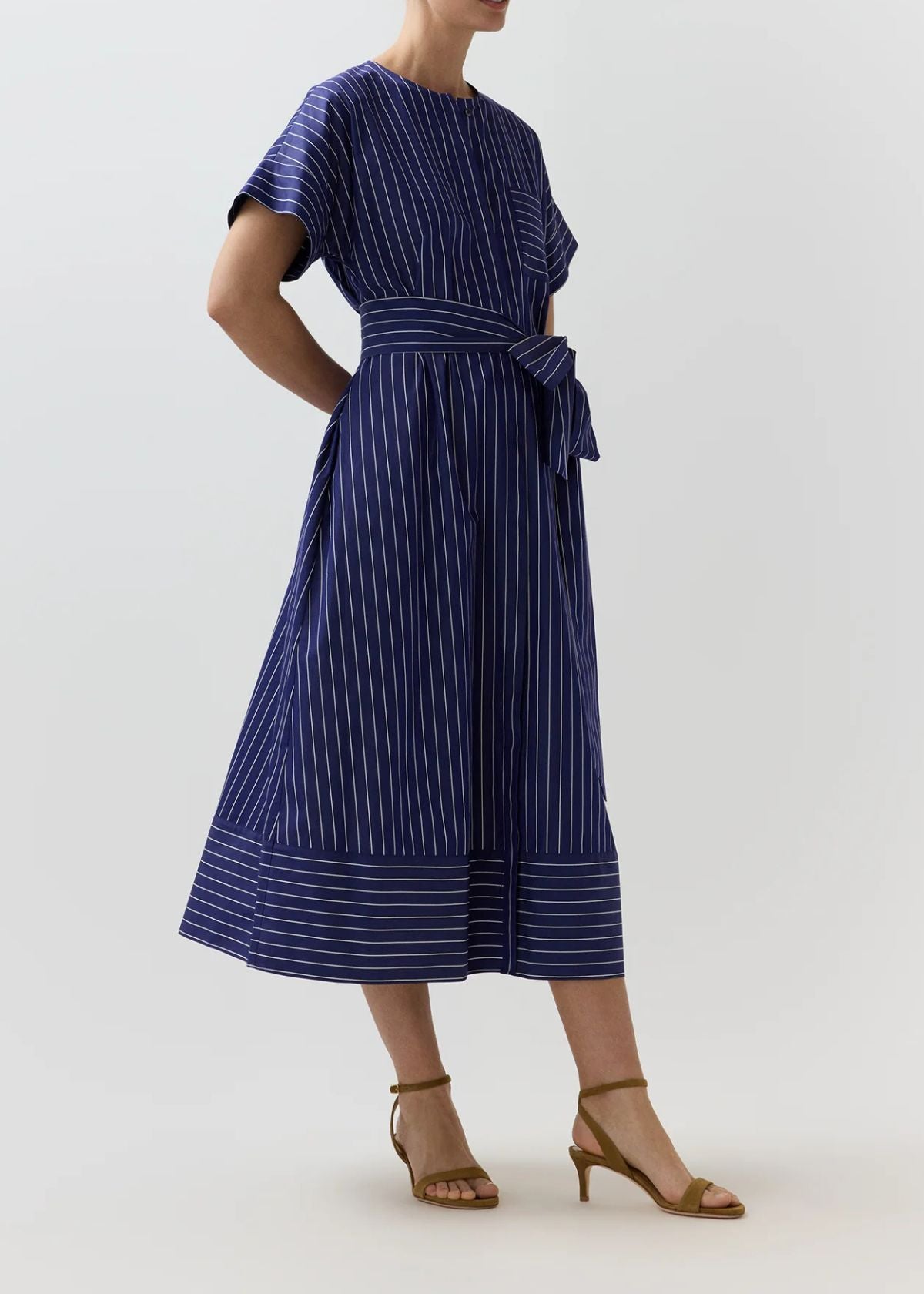 ANN MASHBURN Romy Shirt Dress - Navy and White Chalk Stripe