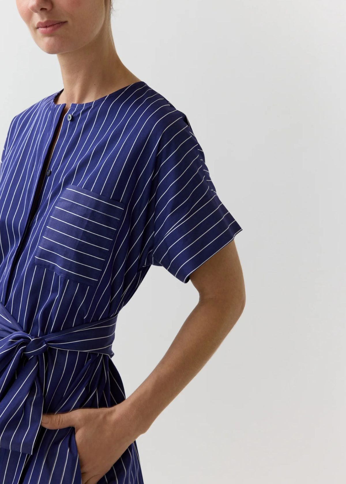 ANN MASHBURN Romy Shirt Dress - Navy and White Chalk Stripe
