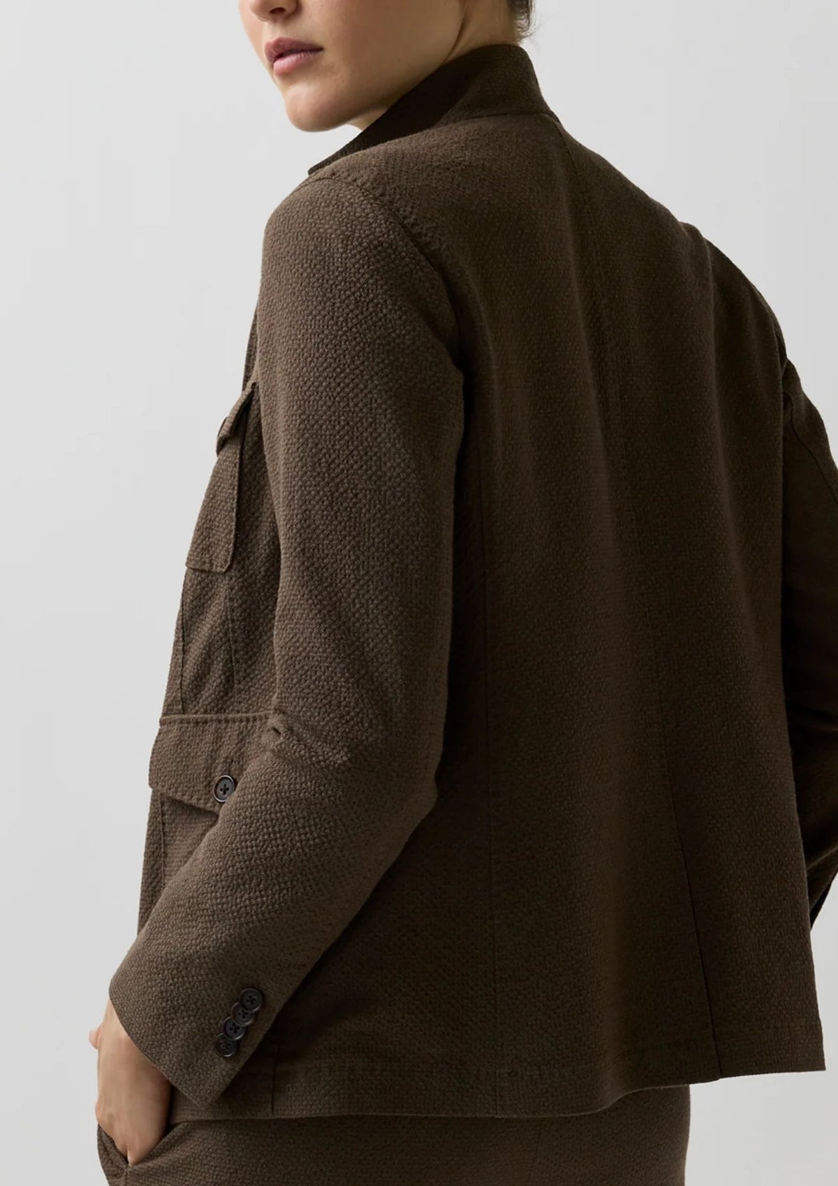 ANN MASHBURN Cecile Cargo Jacket - Bark Crinkle Cotton