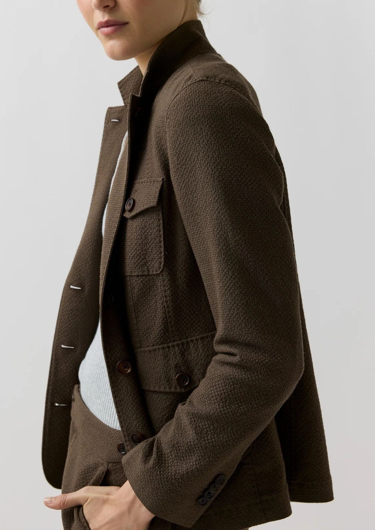 ANN MASHBURN Cecile Cargo Jacket - Bark Crinkle Cotton