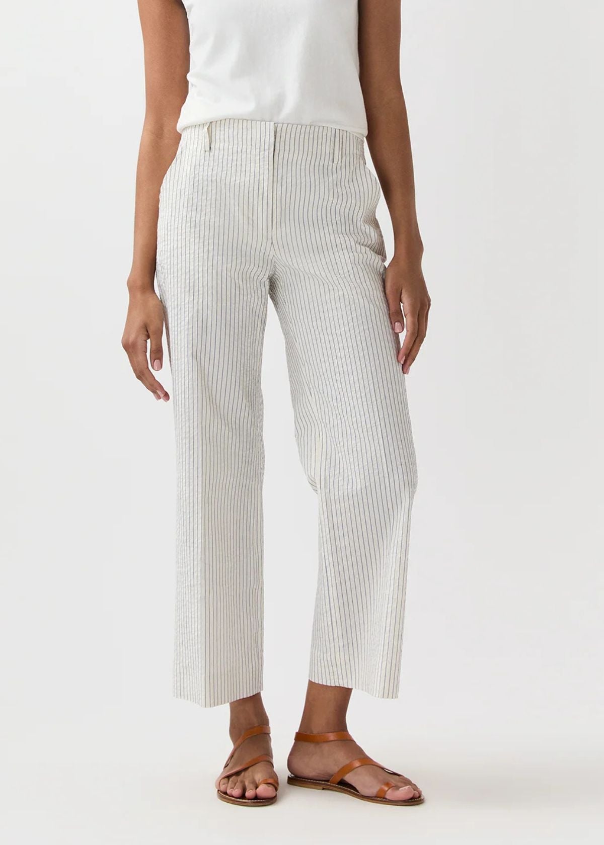 Ann Mashburn Frankie Cropped Pant - Ivory/Blue Crinkled Stripe